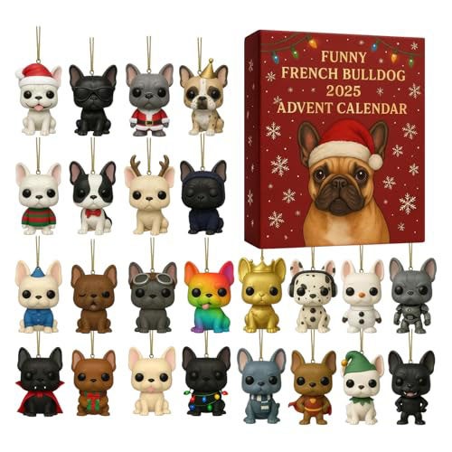 Calendrier de l'Avent Bouledogue Français Drôle 2025, Calendrier de Compte à Rebours de Noël 24