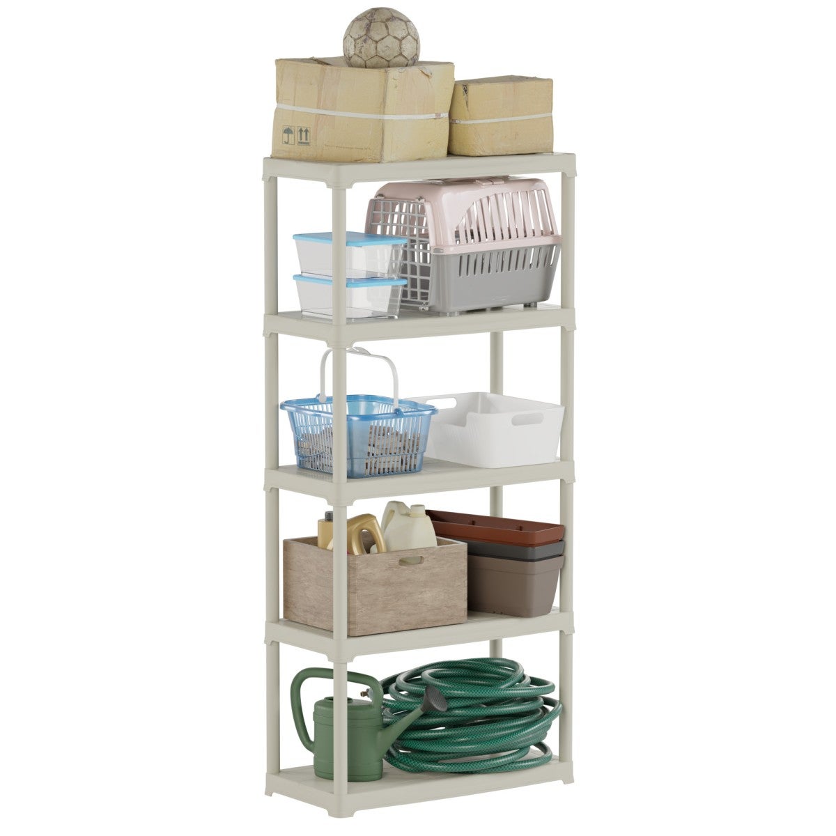 Estante de arrumacao 5 niveis 80x40x176 cm - Estante bege em polipropileno resistente - Suporta 150 kg - Anti humidade - Art Plast - 3