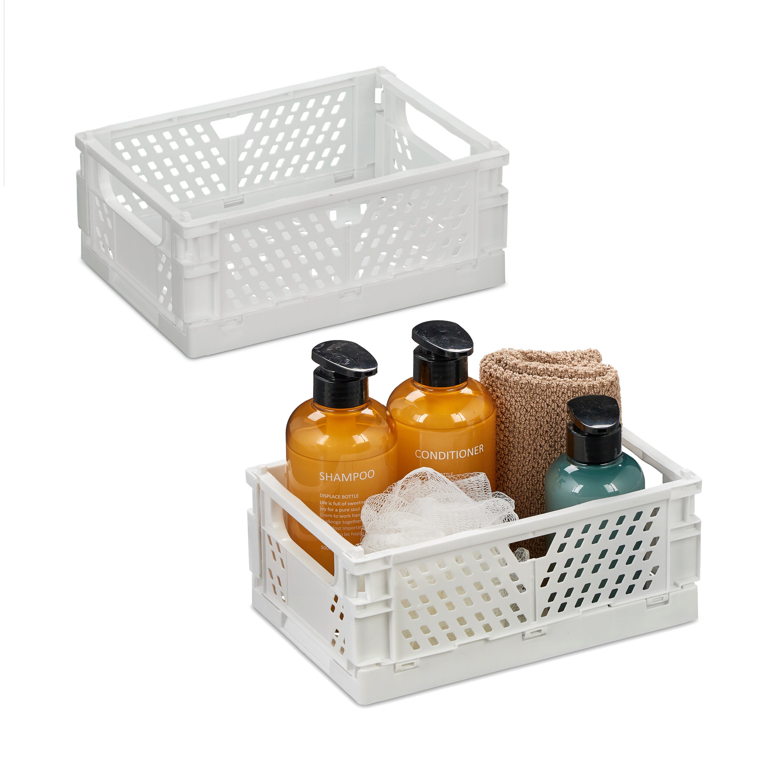 Relaxdays cajas plegables set de 2, cajones almacenaje pequeños, apilables, 10x25x26,5 cm, plástico, color blanco