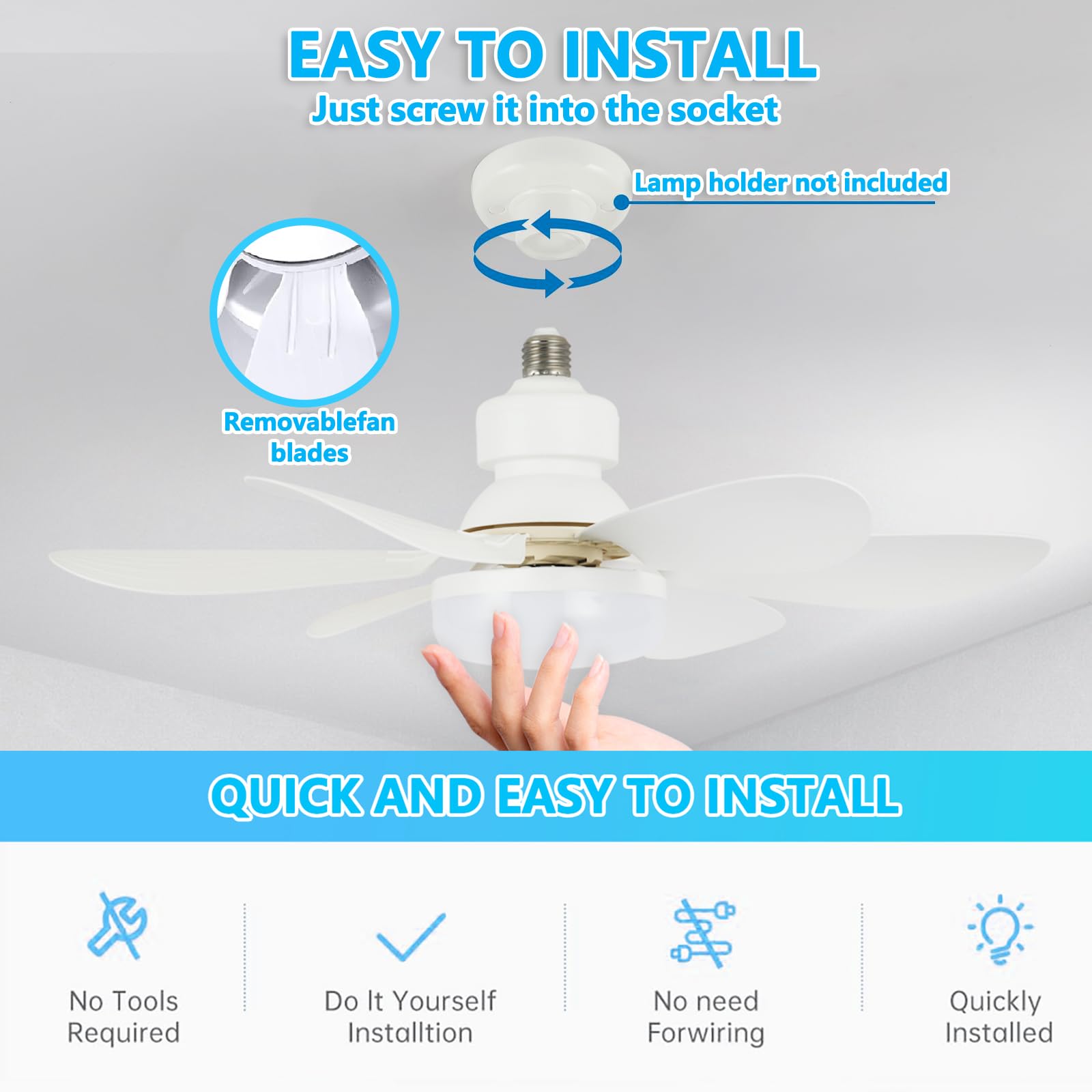 200pcsVentilateur de Plafond avec Lumière et Telecommande, LED Ventilateur Dimmable Plafonnier avec 40W E27 Lampe Intégrée, 6 Pales, 3 Vitesses(Blanc) - 7