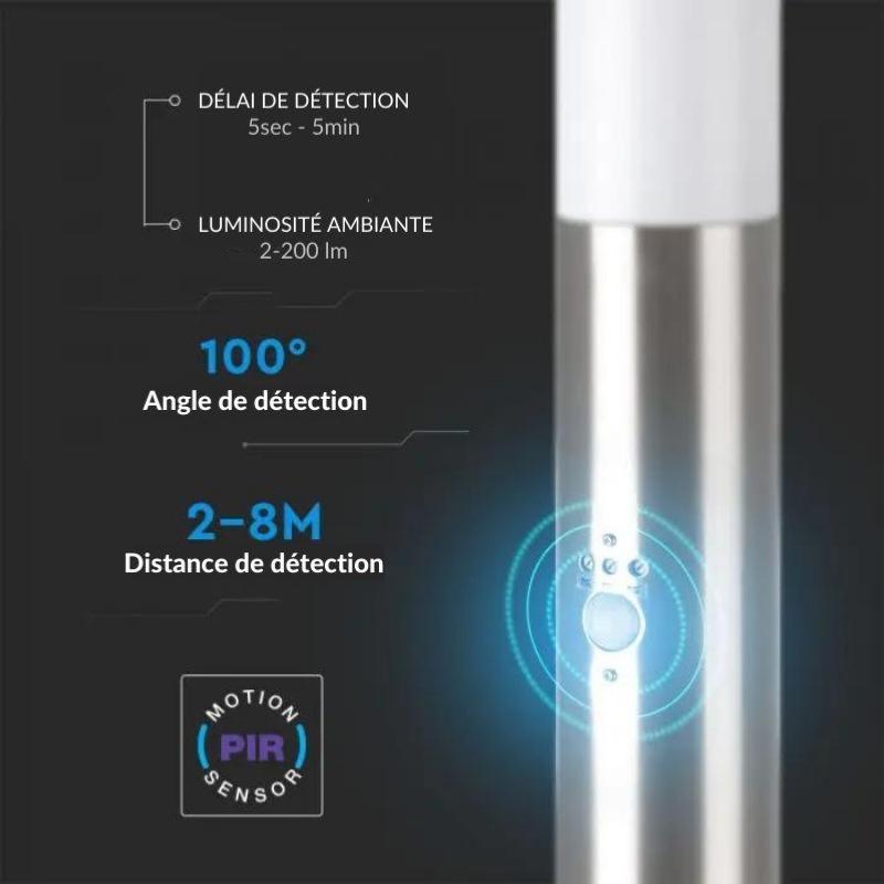 Borne de Jardin Acier Inoxydable avec Détecteur 110cm IP44 pour Ampoule E27 - SILAMP - 5