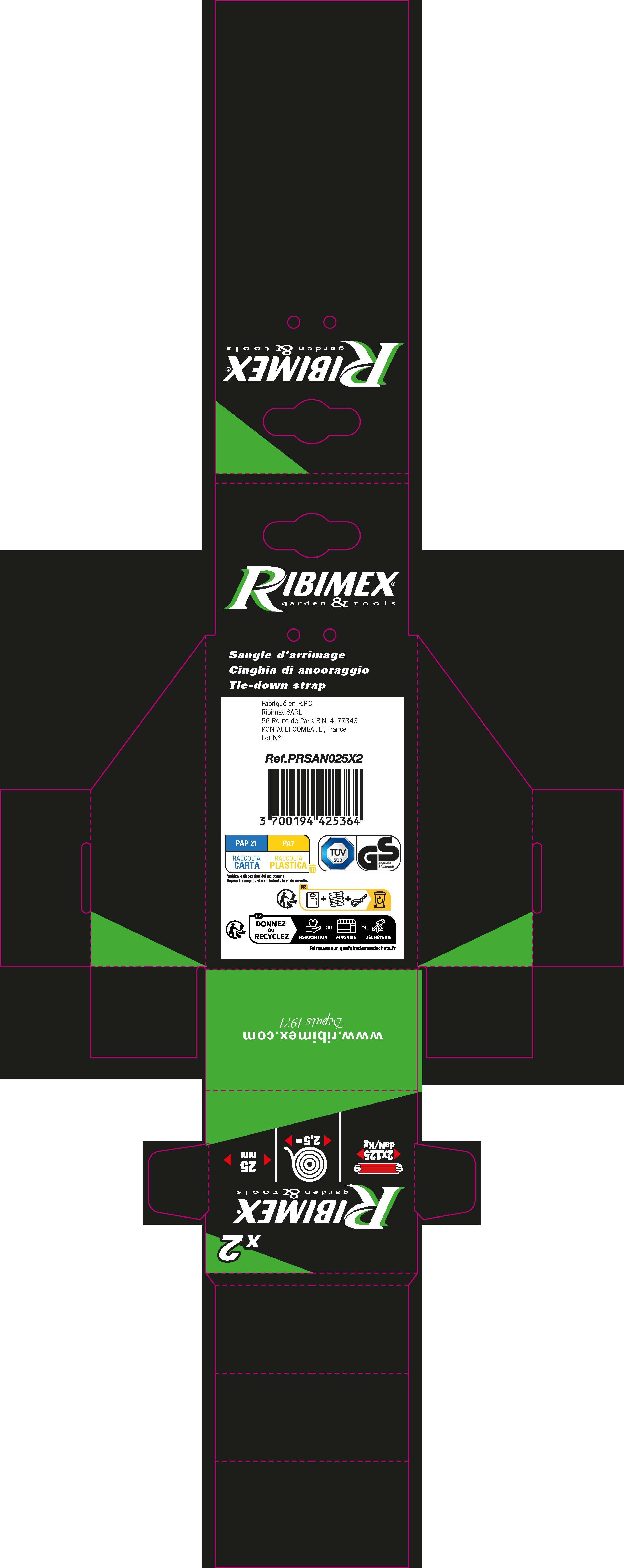Sangles bagagères 25mmx2,5m 250/500kgs en lot de 2 - 2