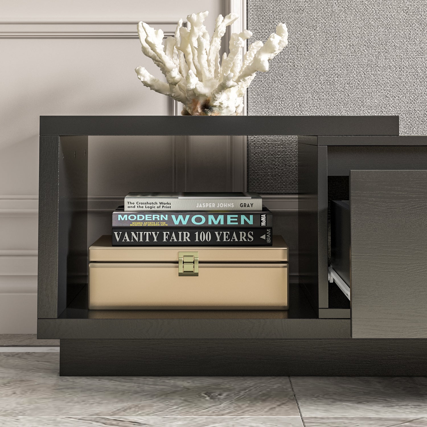 Meuble TV extensible 166-270 cm avec 3 tiroirs et 2 compartiments pour salon, noir - 6