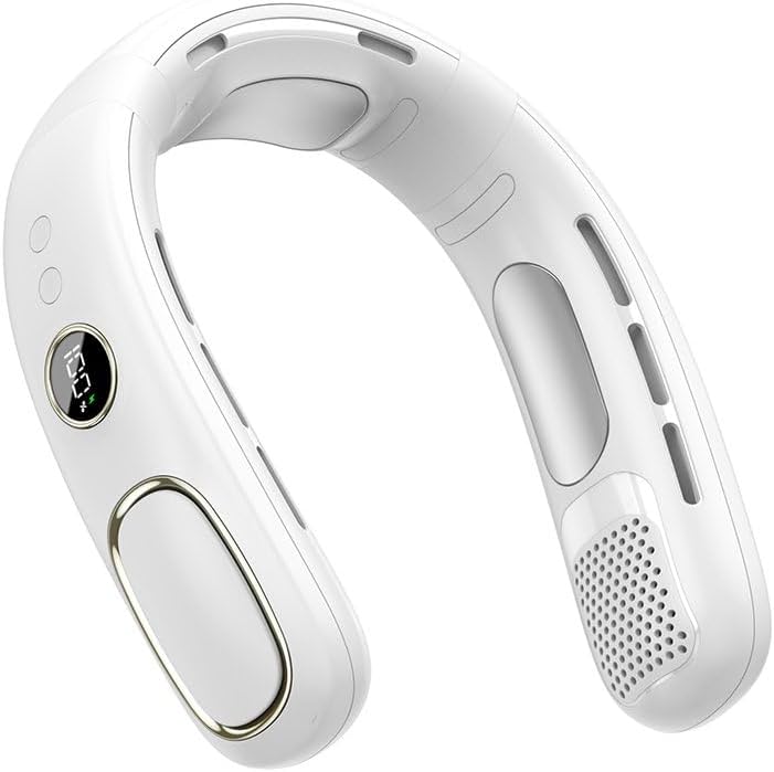 Przenośny wentylator bezłopatkowy na szyję, akumulatorowy, 5 prędkości wiatru, idealny do podróży na świeżym powietrzu, biały