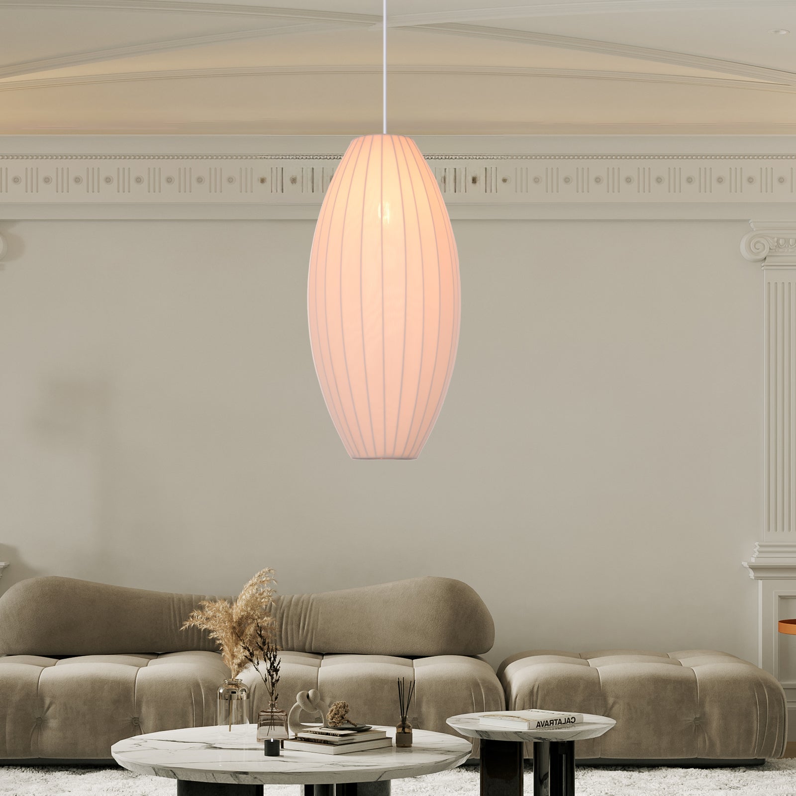Suspension en polyester moderne et,pour la décoration de la chambre,de l'îlot de cuisine et de la salle à manger,D25 x H50cm,Blanc - 3