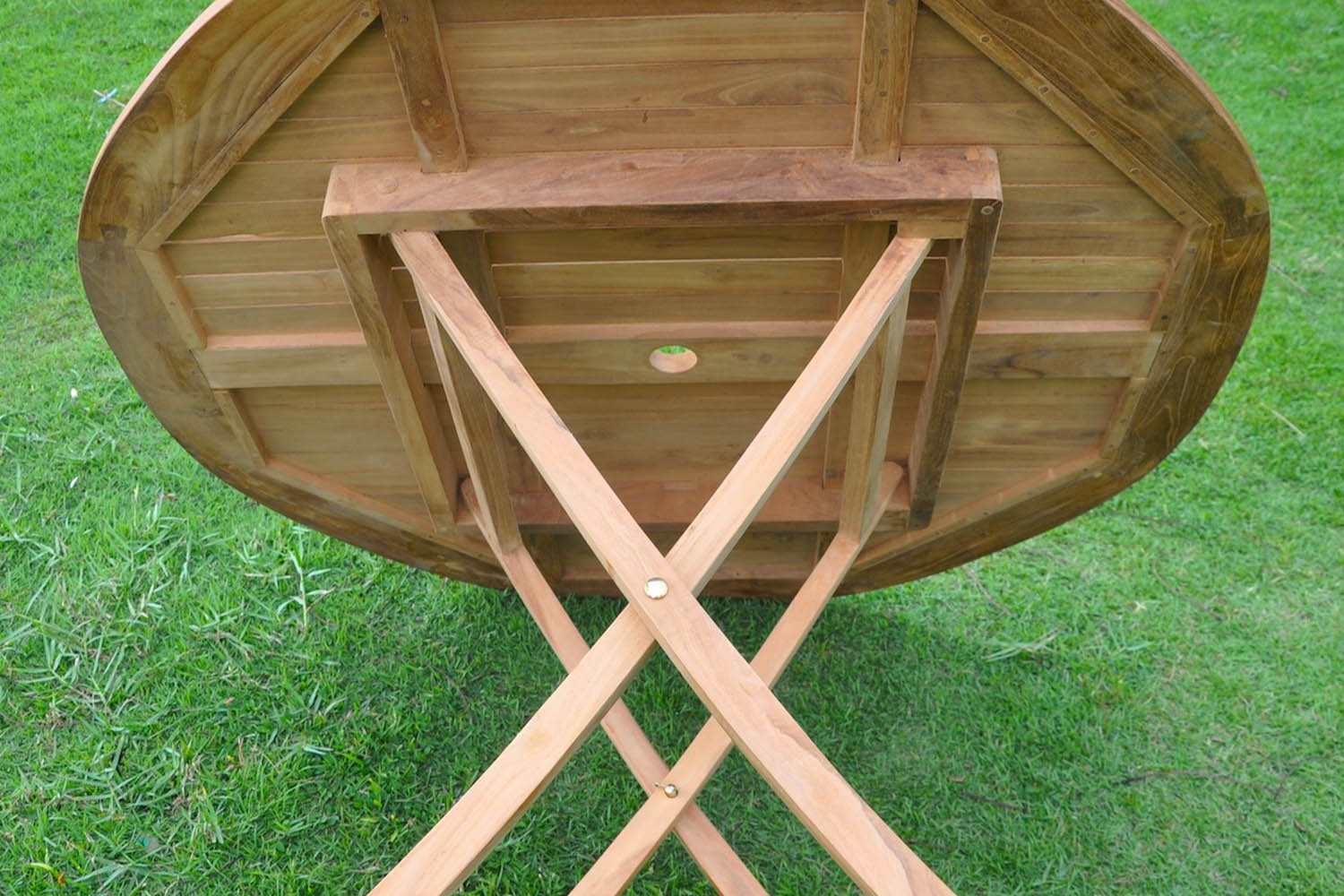 Table à manger de jardin rond en Teck Marron 4 places - 5