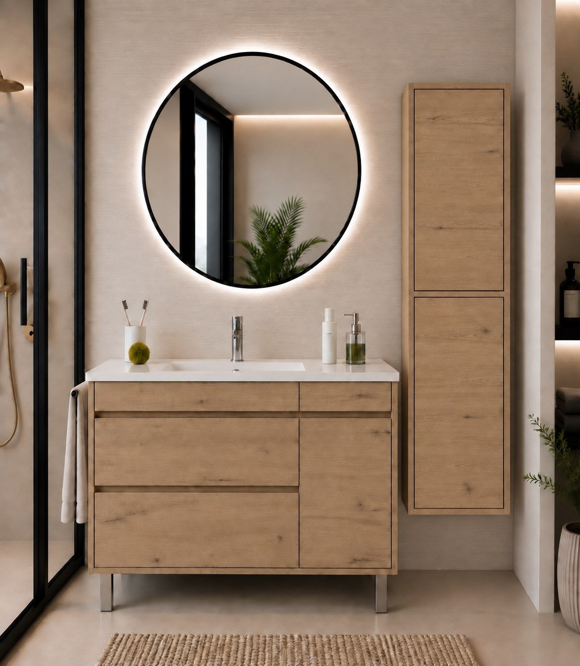 Mobilier de baie cu lavoar ORIGENBATH CAPRERA fără oglindă 100x45 cm estepa cu coloană