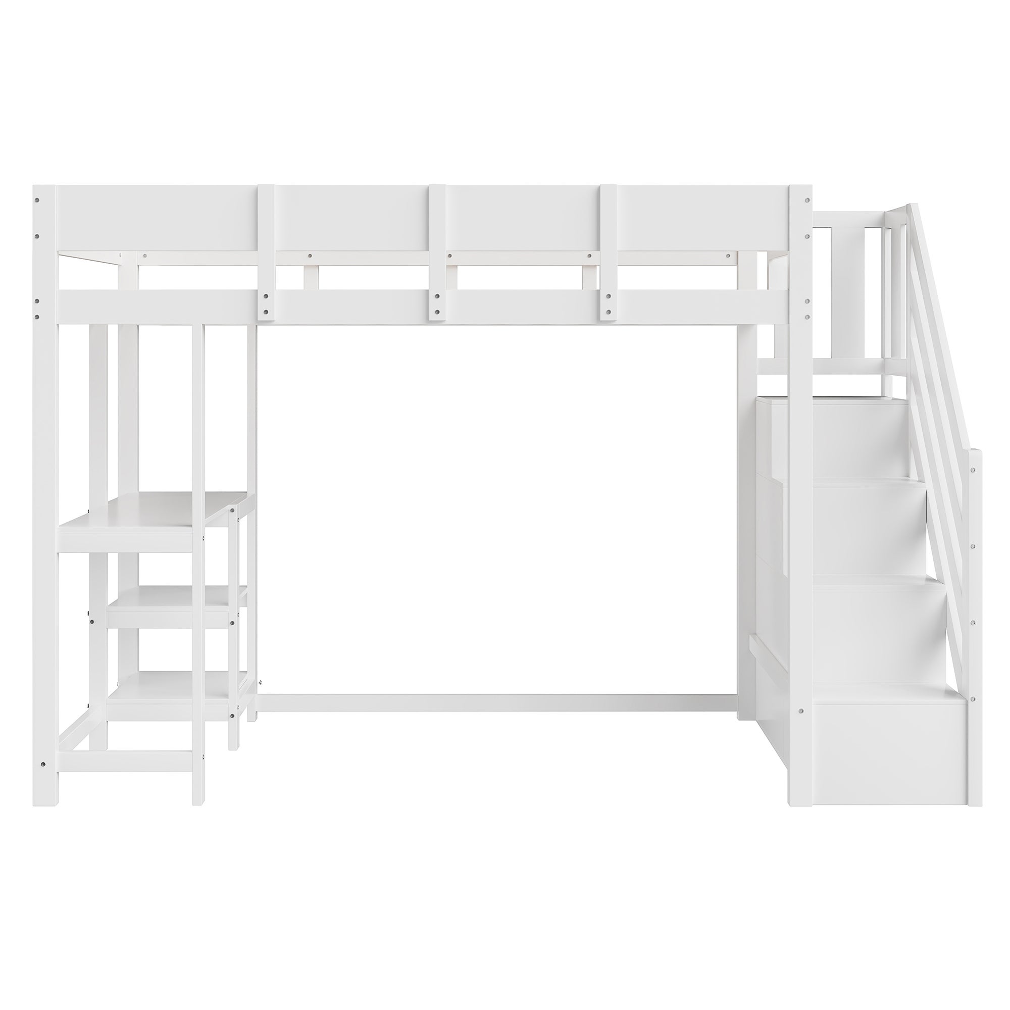 Letto a castello con contenitore, letto a soppalco con ripiano 90 x 200 cm, struttura del letto in legno massello di pino con rete a doghe, bianco - 8