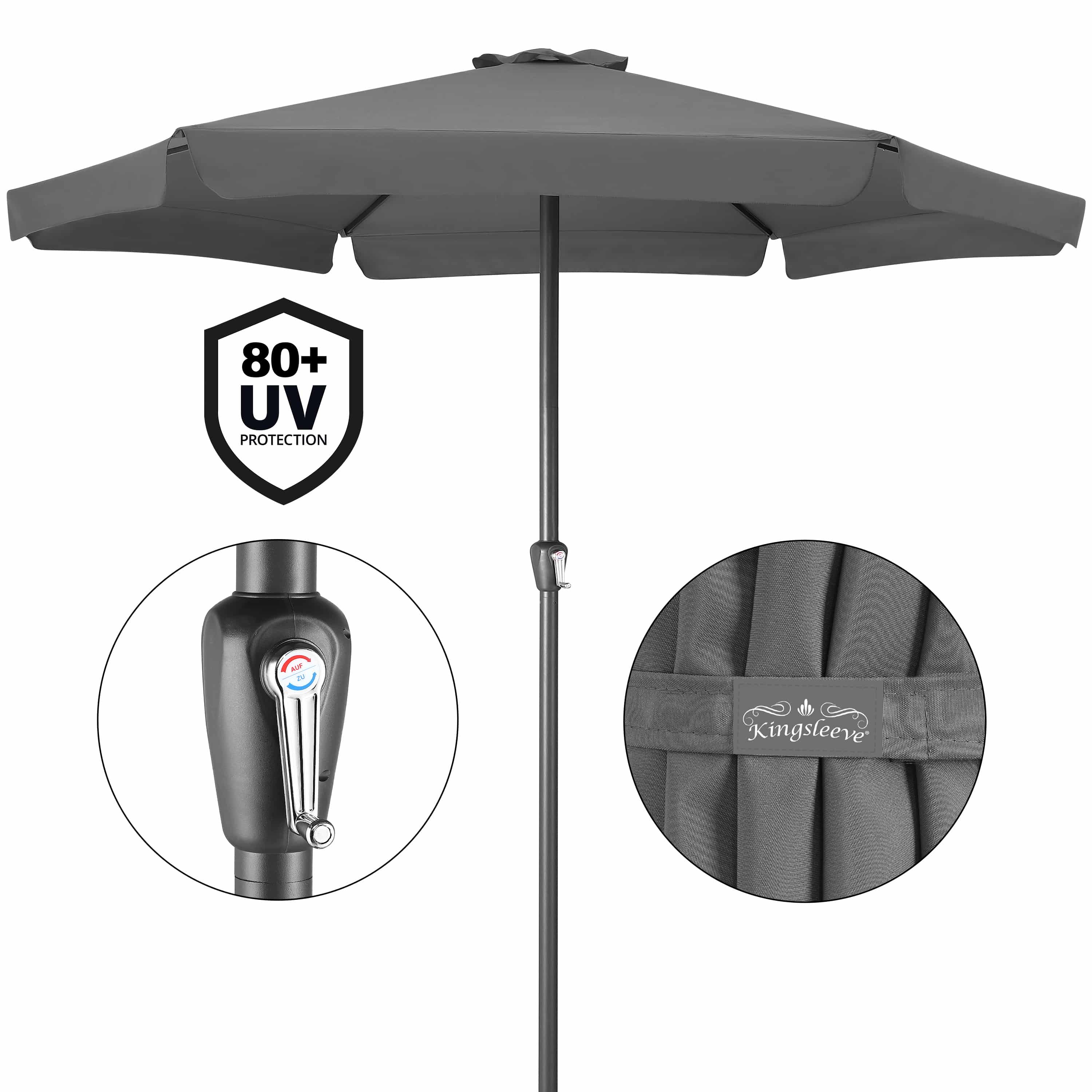 Kingsleeve Ombrellone A Manovella 300 Cm Con Base E Copertura - Inclinabile, Impermeabile, Protezione UV 50+ Per Giardino E Terrazza (Antracite)