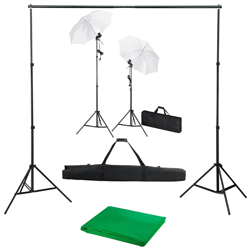 Kit estudio fotográfico con telón de fondo, lámparas y paraguas