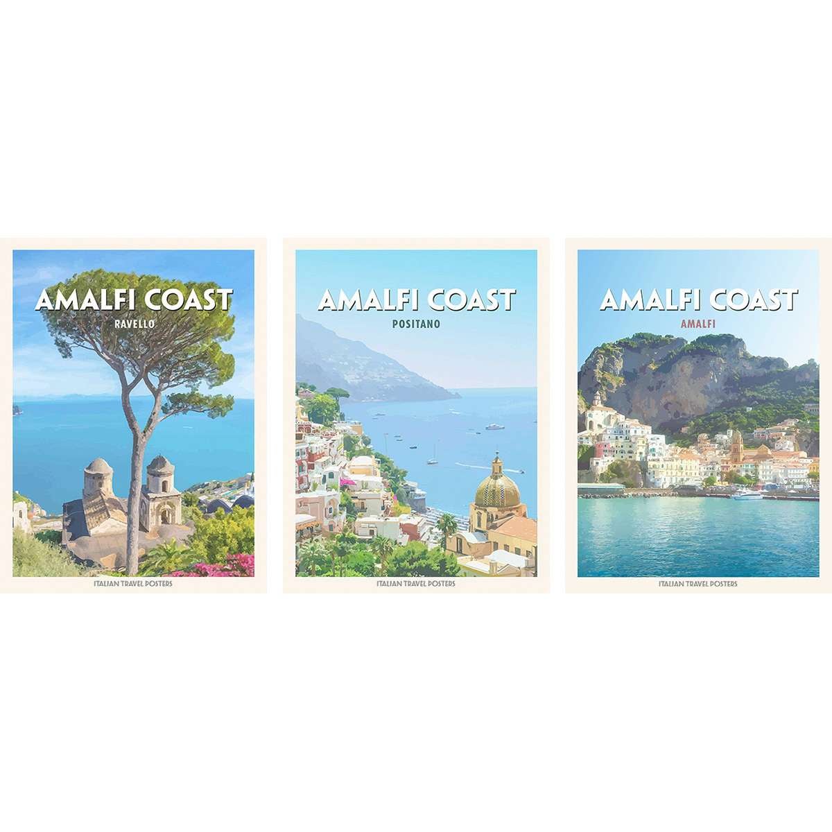 Amalfi - Lot de 3 affiches urbaines de style vintage (impressions sur papier, 40x30 cm, sans cadre) - 2