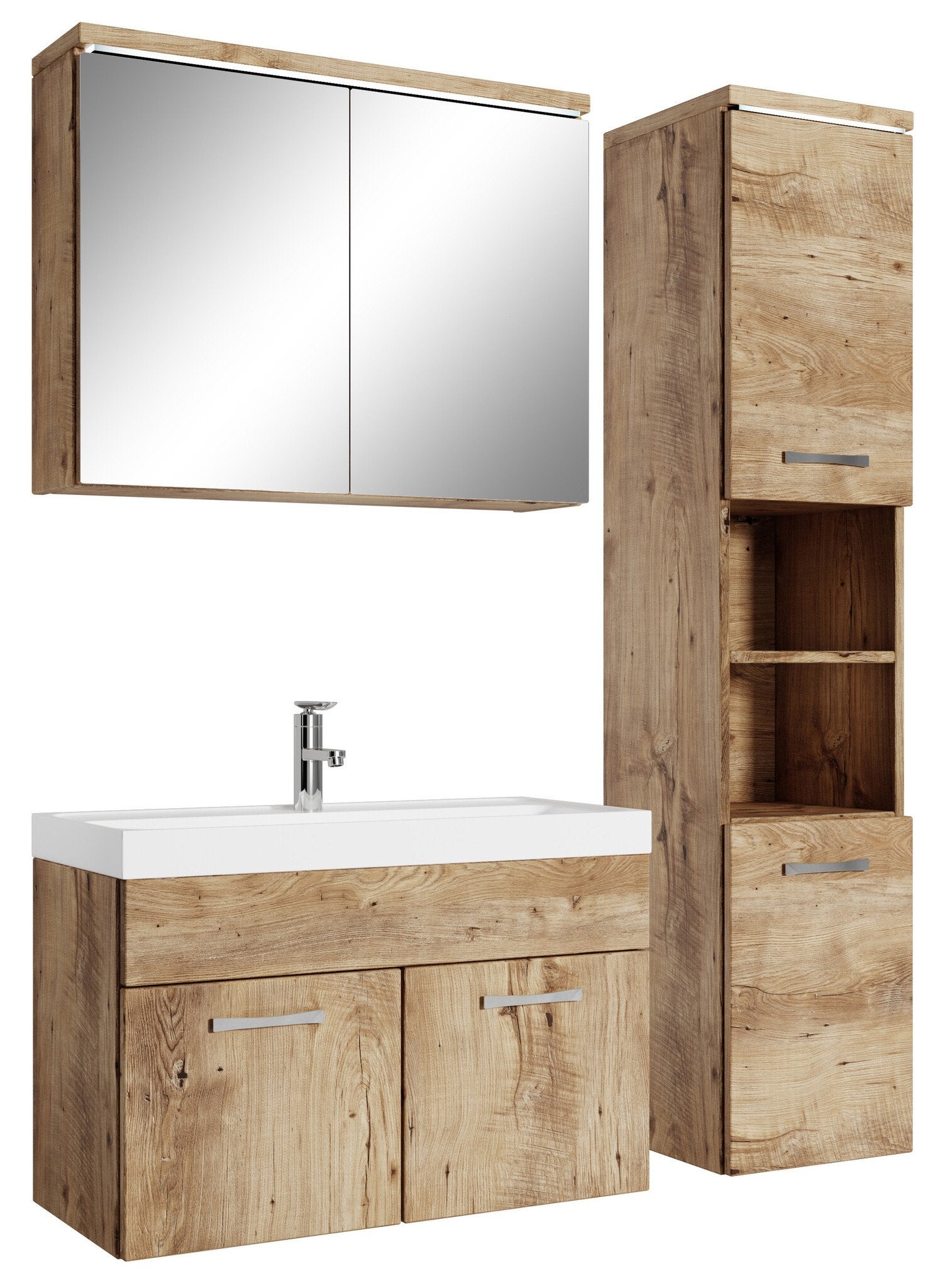 Meuble à Miroir Salle De Bain - 80 X 60 Cm - Blanc Avec Portes Miroir - Profondeur 20 Cm - Armoire De Rangement Sans éclairage - 5