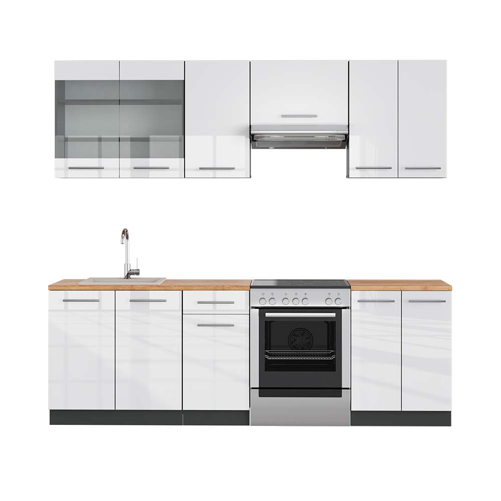Vicco Aneks kuchenny Fame-Line, Biały wysoki połysk/antracyt, 240 cm , BP Dąb