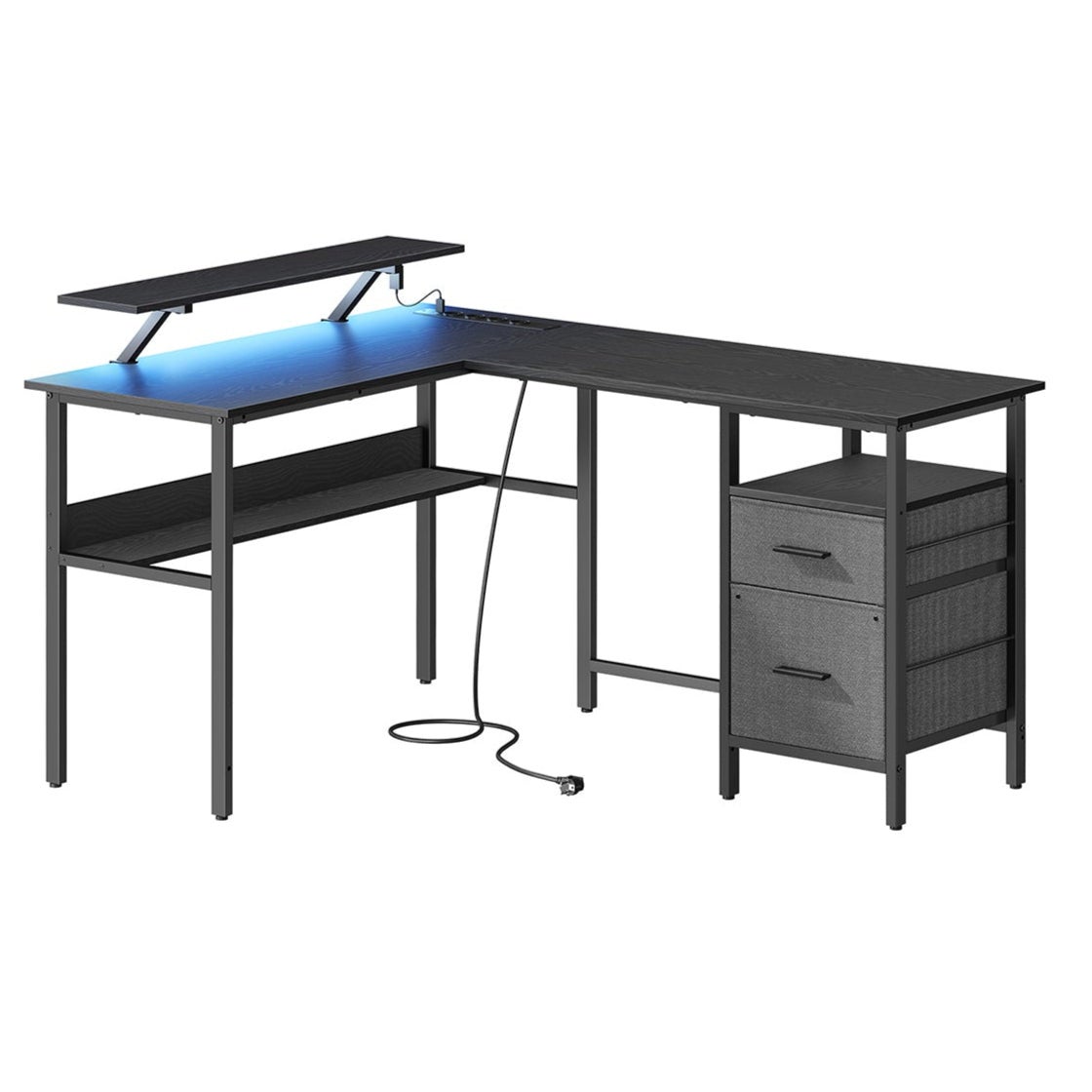 HLONONE Bureau d'angle avec Rangement, 110 x 80 cm Bureau Gaming LED