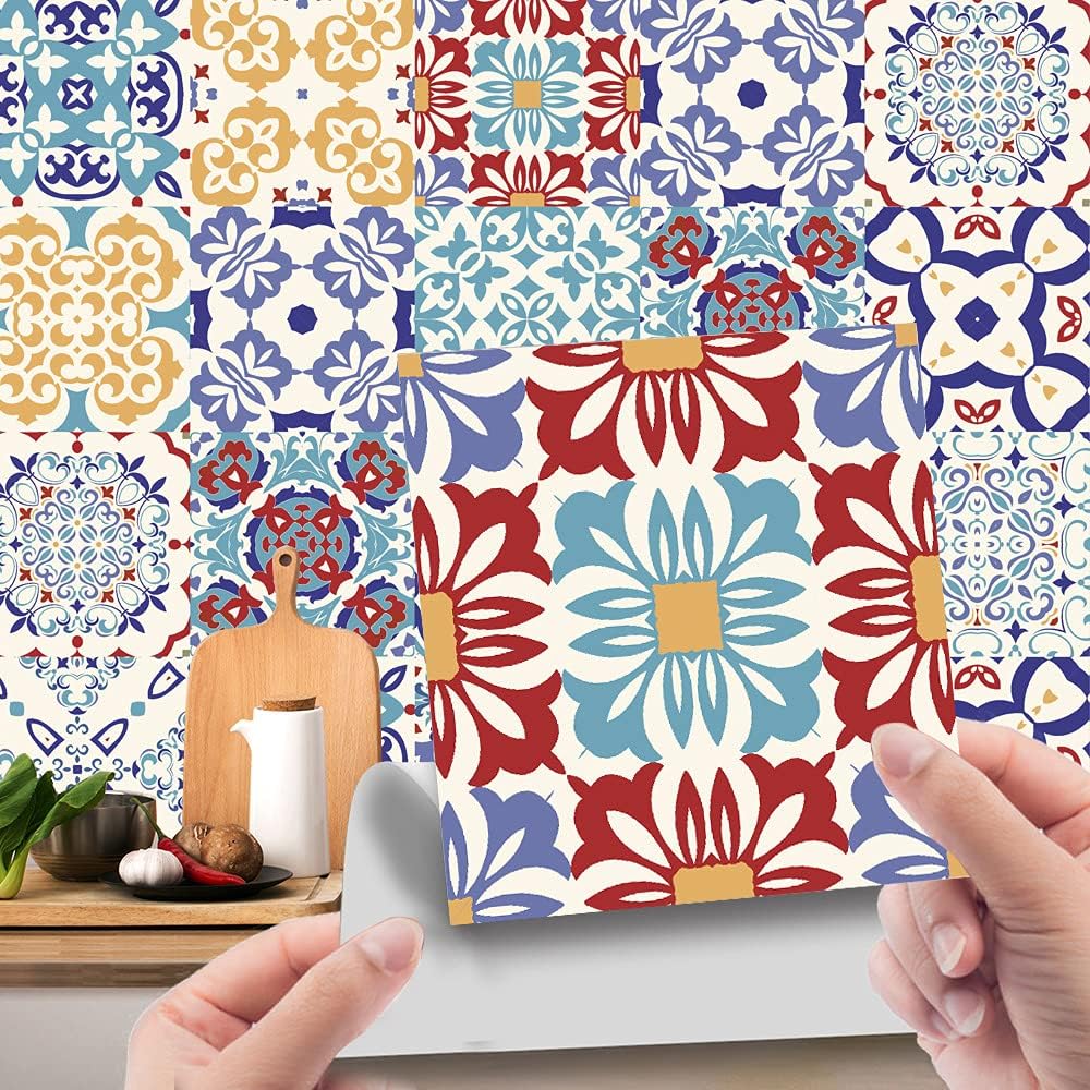 24 sztuki samoprzylepnych naklejek ściennych na płytki ceramiczne i marmurowe, naklejki do łazienki i kuchni, wodoodporna dekoracja mozaikowa (czerwon
