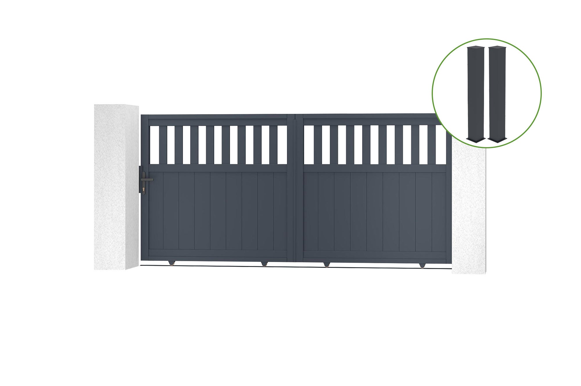 Brama przesuwna 3m SUNNY wys. 140cm aluminium szare + 2 słupki 20x20cm wys. 166c