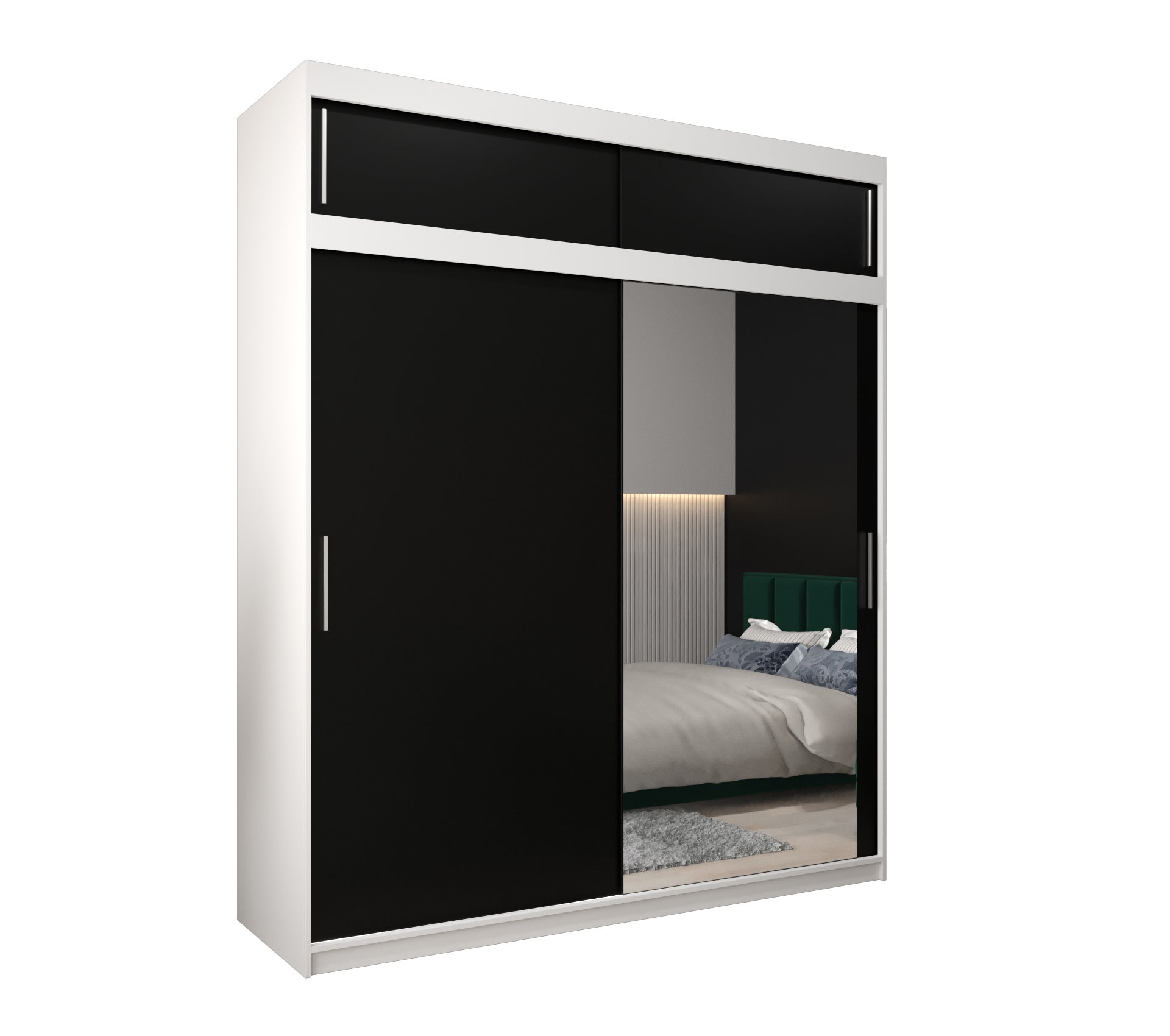 Szafa przesuwna z nadstawką garderoba TOKYO 2 200 x 62 x 240 cm Biały + Czarny - Abiks Meble