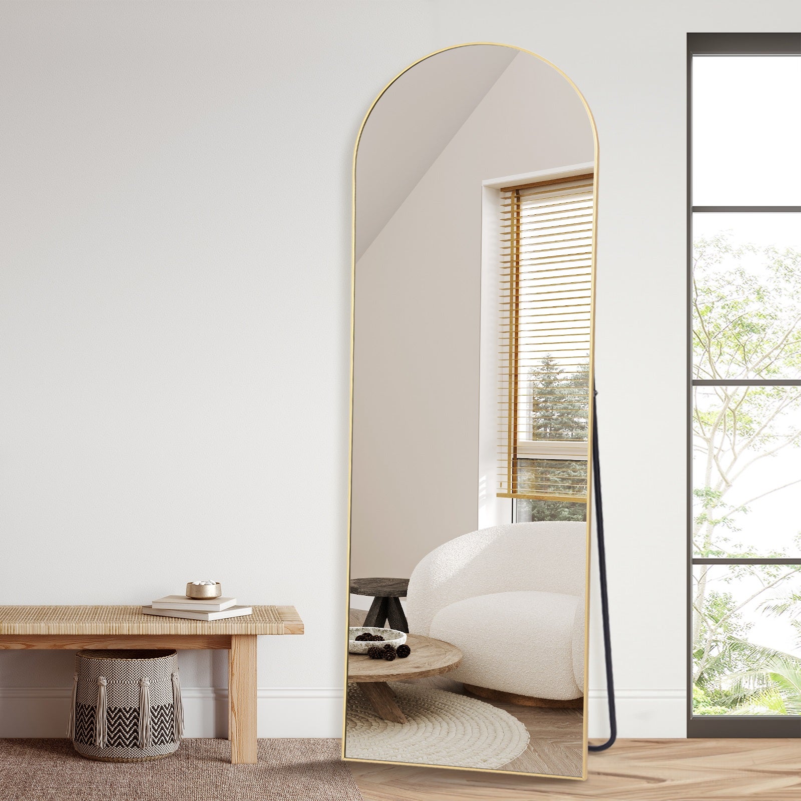 Espelho de corpo inteiro curvo 161 x 52 cm, grande espelho de pé e de parede, ideal para quarto, sala, corredor e entrada, moldura dourada - 2