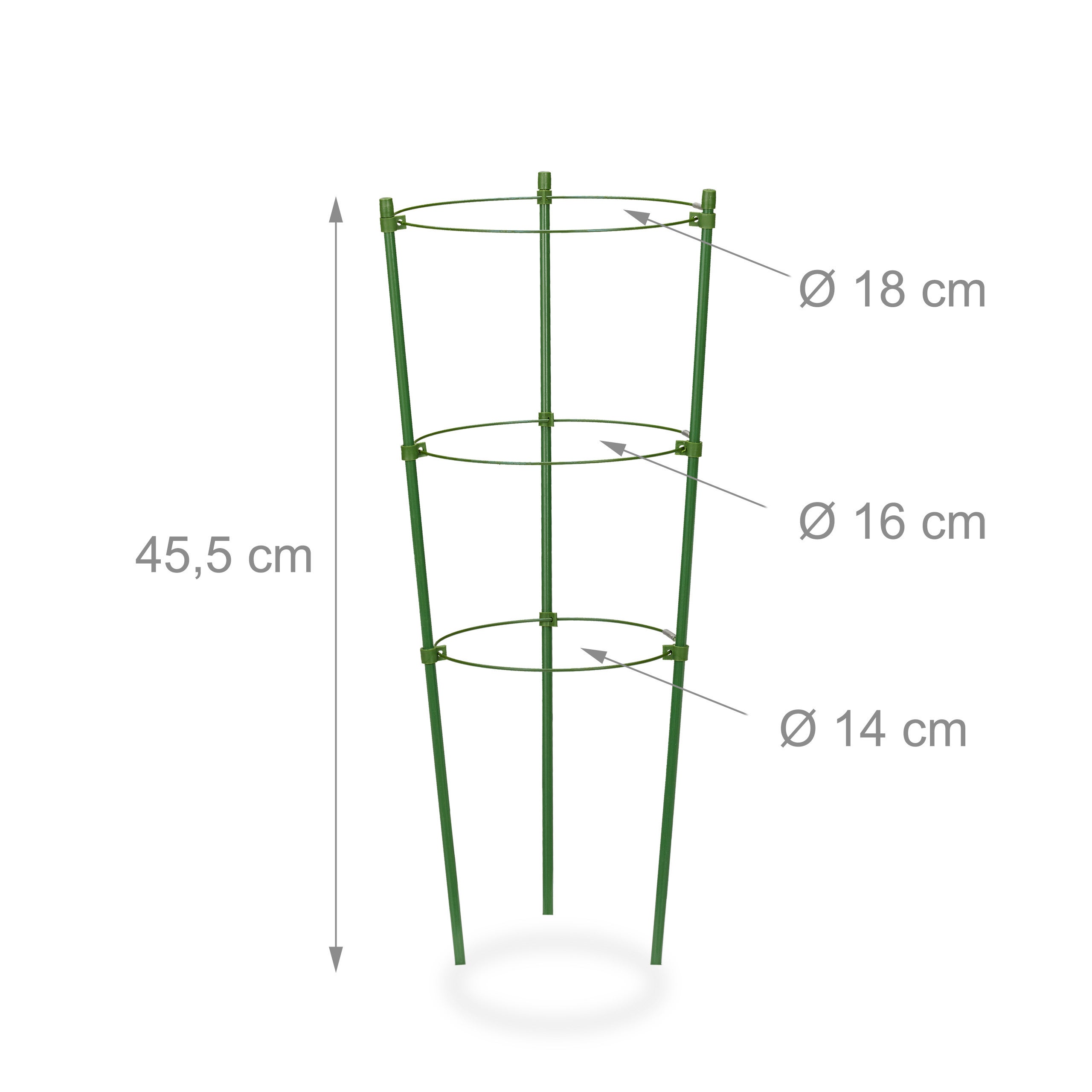 Tuteur pour tomates, plantes grimpantes, lot de 4, métal, plastique, 3 anneaux réglables, HxD:45x18cm, vert, Relaxdays - 4