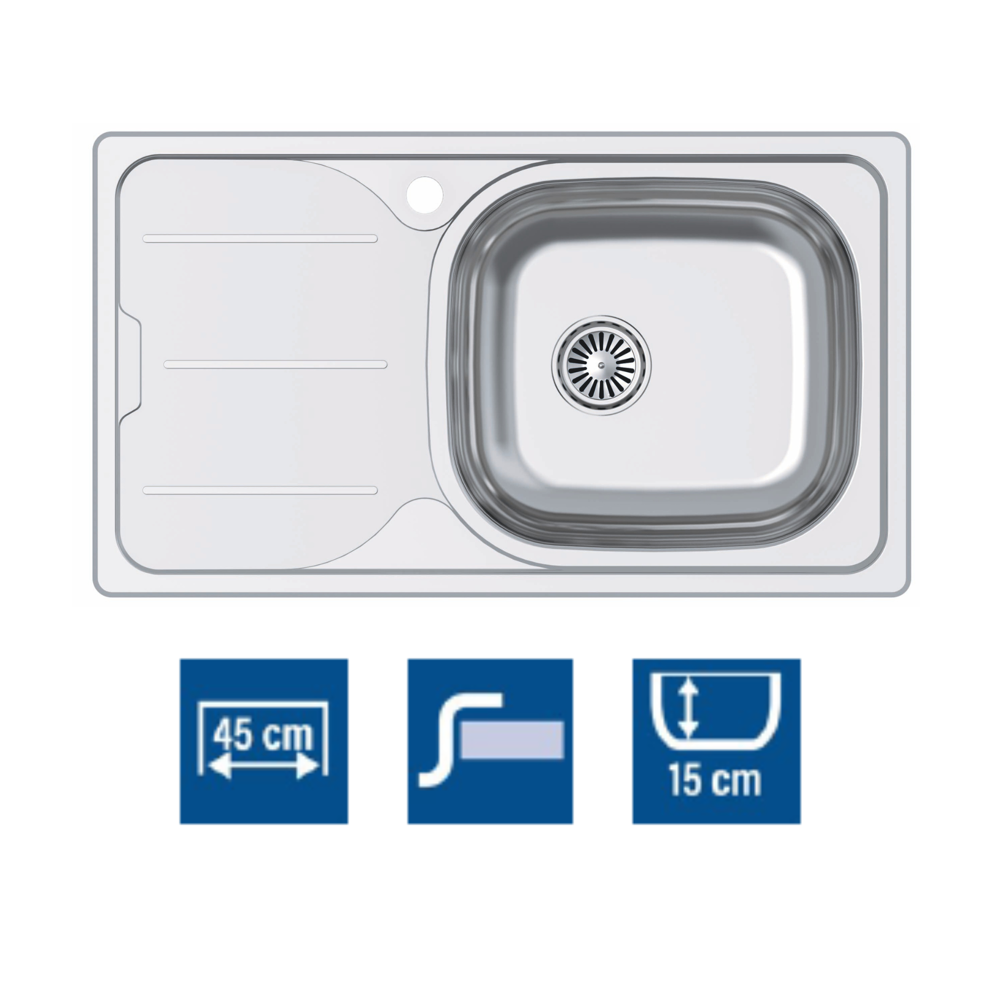 Cata  Fregadero Sobre Encimera Cds-1 Ei/A 1 Seno Cuadrado Escurridor Fondo Absorbente Color Acero Inoxidable Acero Inoxidable, Leroy Merlin