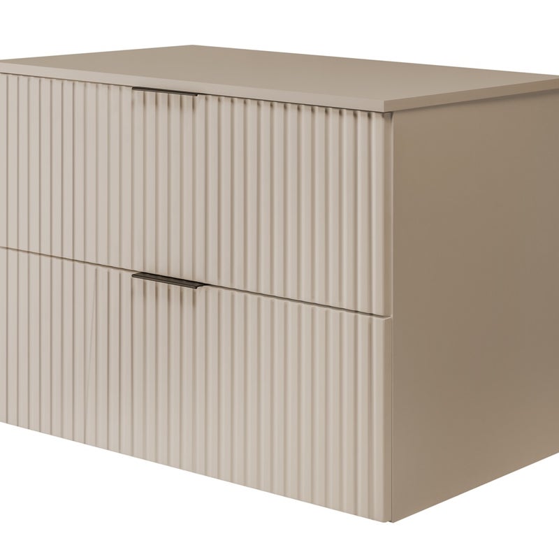 Szafka pod umywalkę z blatem FLOW 80 cm kaszmir 2 kolory uchwytów w zestawie ryflowane fronty