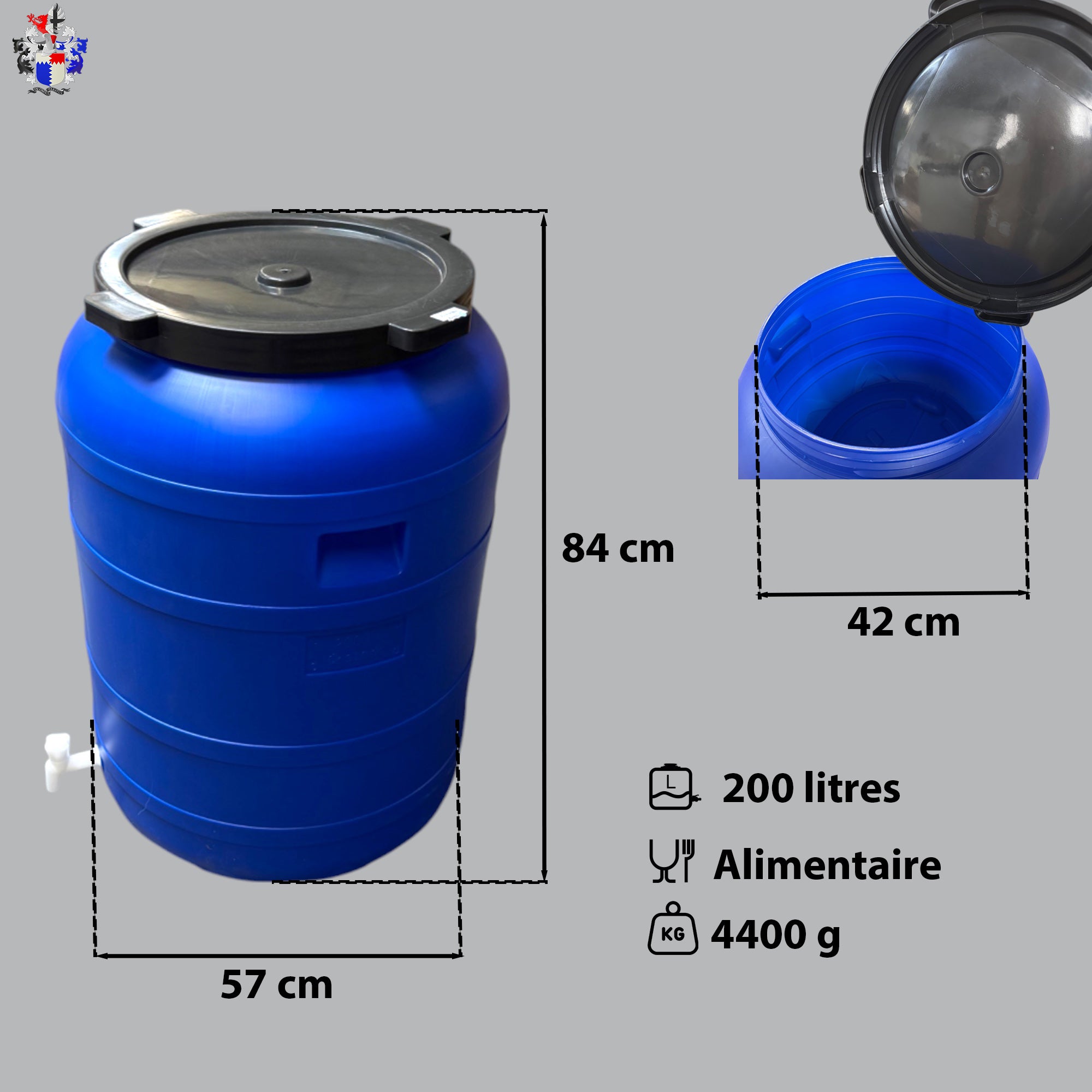 FUT Plastique 200 litres avec Couvercle à Visser et Robinet - 2