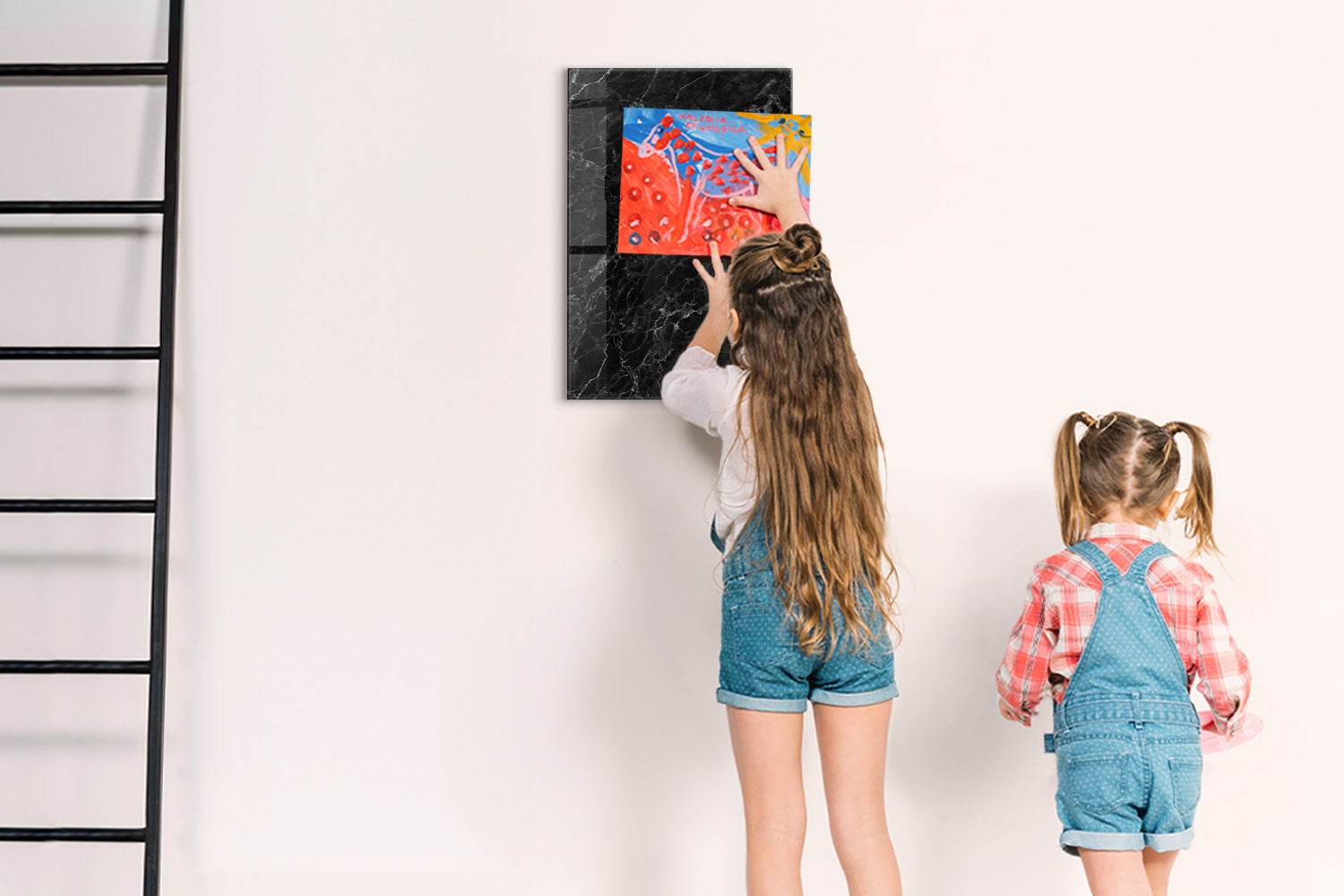 Tableau magnétique mural, Tulup - 40x60 cm - Marbre texturé foncé, 5 aimants, une éponge, un marqueur blanc - 3