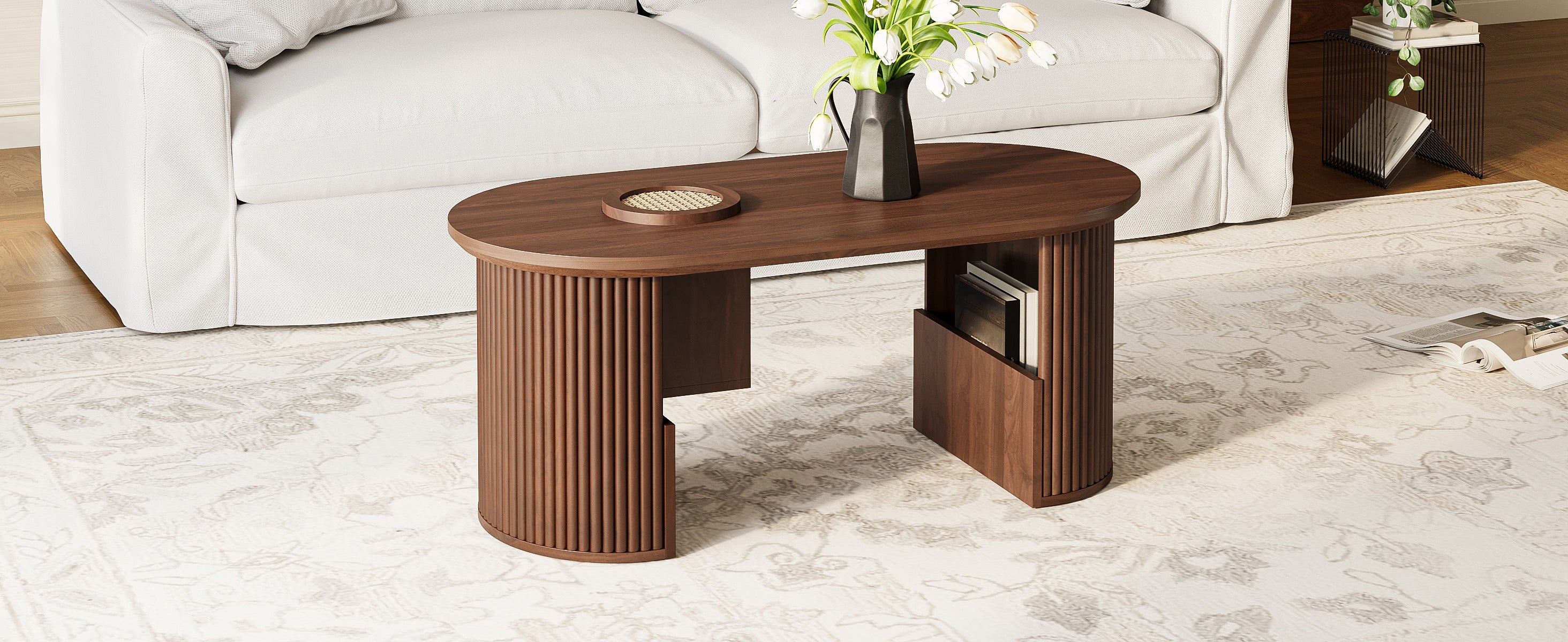 Table basse moderne avec espace de rangement - 100 x 50 x 46.5 cm - MDF - Noyer - 7