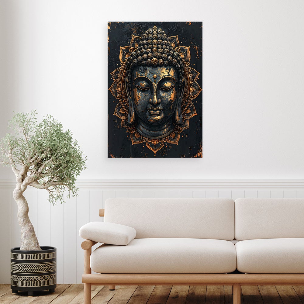 Obraz do salonu sypialni biura, Mandala Budda Zen Spa czarno złoty 60x90 - 2