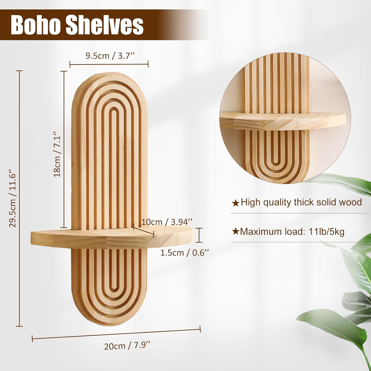 Lot de 2 étagères murales bohèmes - Étagères flottantes artisanales en bois massif, motif arche arc-en-ciel, pour ranger vos bibelots, idéales - 3
