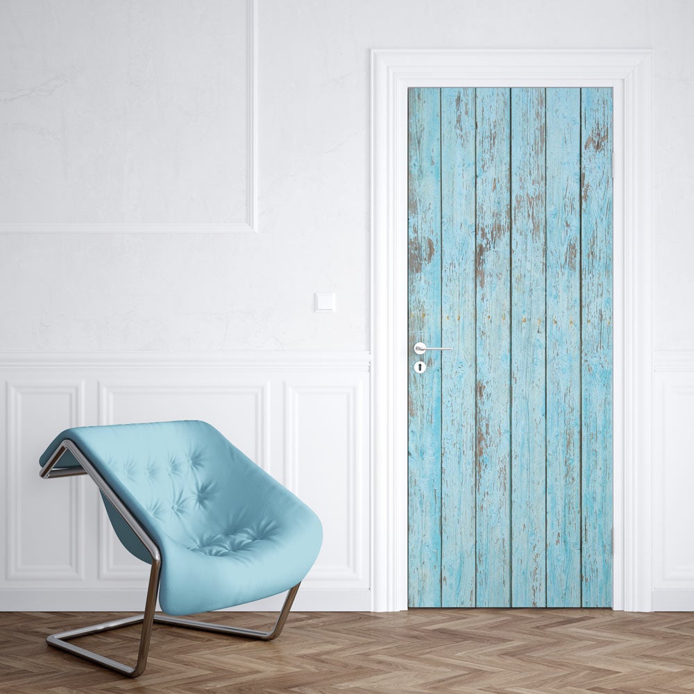 Sticker Porte Bois Bleu Vieilli - 204 x 83 cm