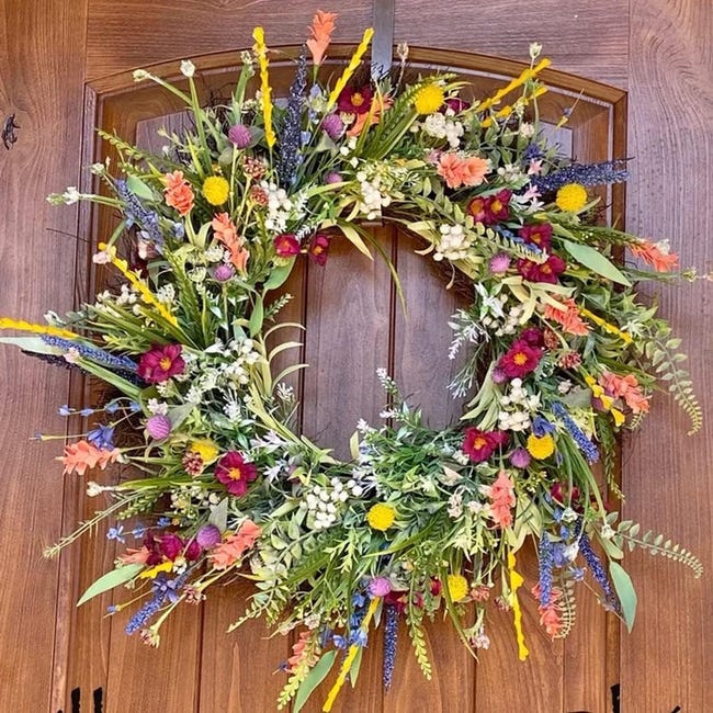 Ghirlanda vivace per la primavera e l'estate, ideale per la porta d'ingresso - Composizione floreale artificiale per esterni - Italia Ghirlanda vivace per la primavera e l'estate, ideale per la porta d'ingresso - Composizione floreale artificiale per esterni - Italia