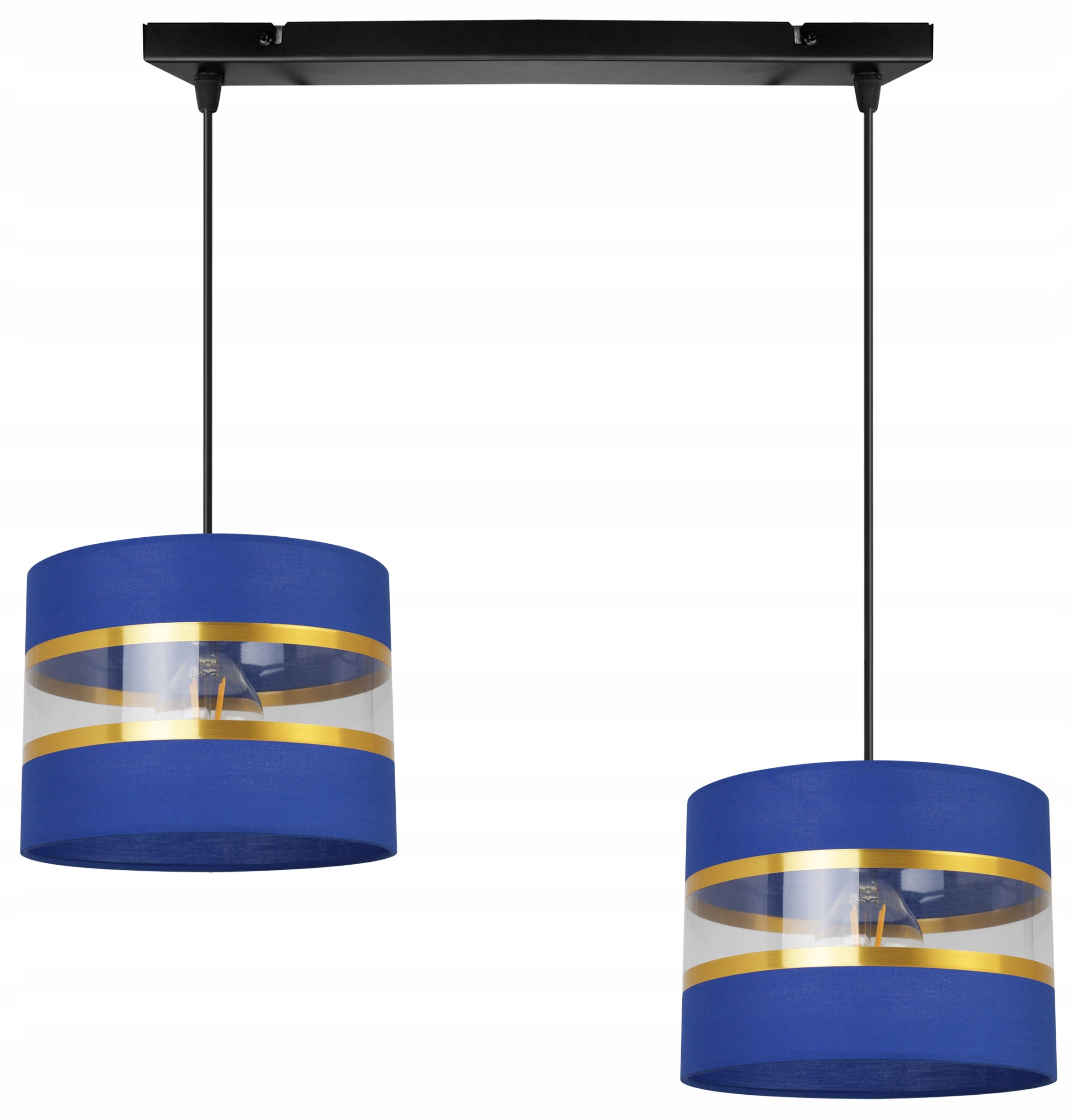 Lampa sufitowa wisząca Elegance Gold modern 2xE27 abażur walec czarno/niebieski Light Home LH