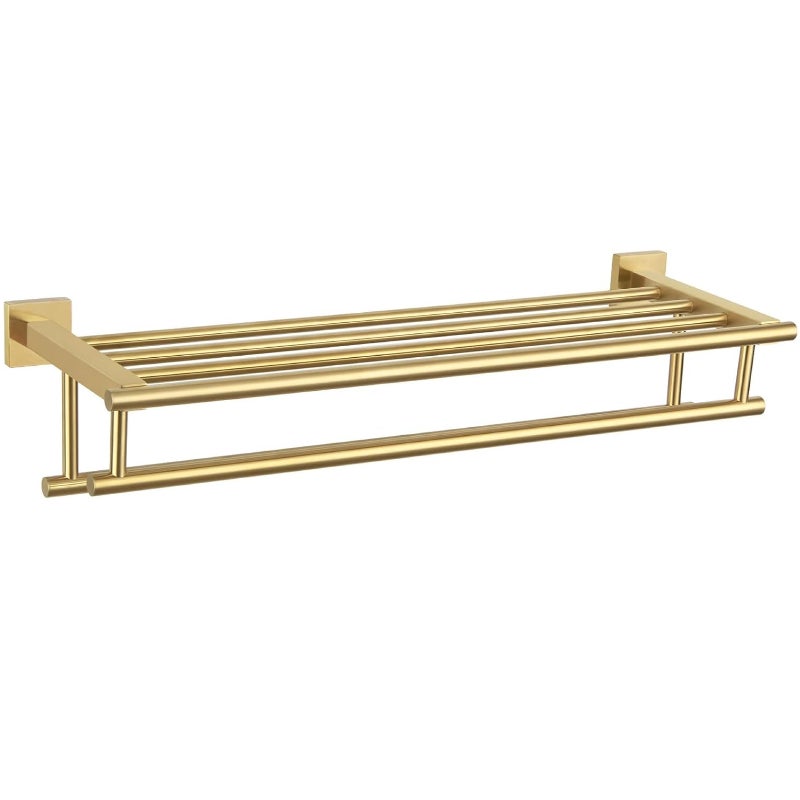 Wieszak na ręczniki łazienkowe z podwójnym drążkiem, długość 40 cm (szczotkowane złoto)