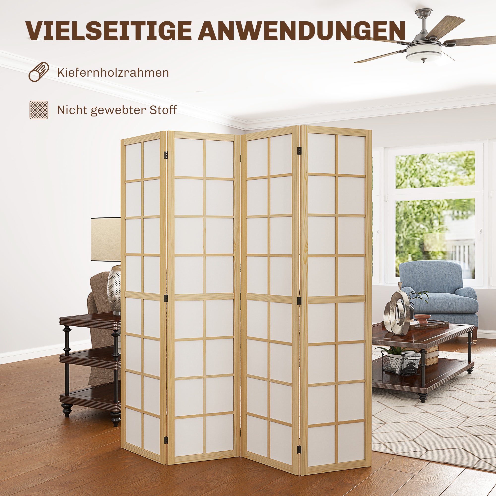 Séparateur pliable - bureau - 160 x 170 cm - paravent indépendant pour salon - chambre - Moderne - 6