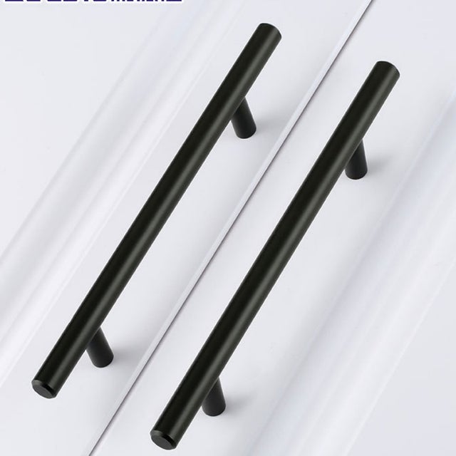 Lot de 2 poignées rondes européennes simples, style minimaliste moderne, pour armoire, entraxe de 128 mm, accessoires de quincaillerie (noir)