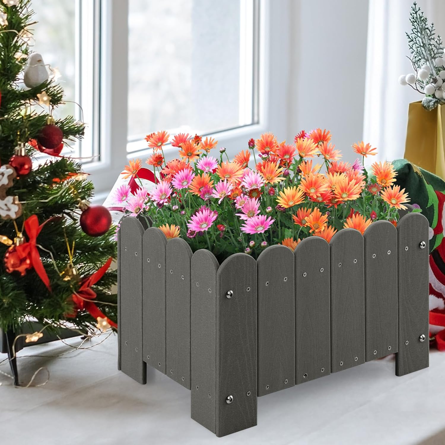 Set Di 2 Fioriere Grandi Grigio Effetto Pietra &ndash; 30x30 Cm, 13L, Per Interni/Esterni