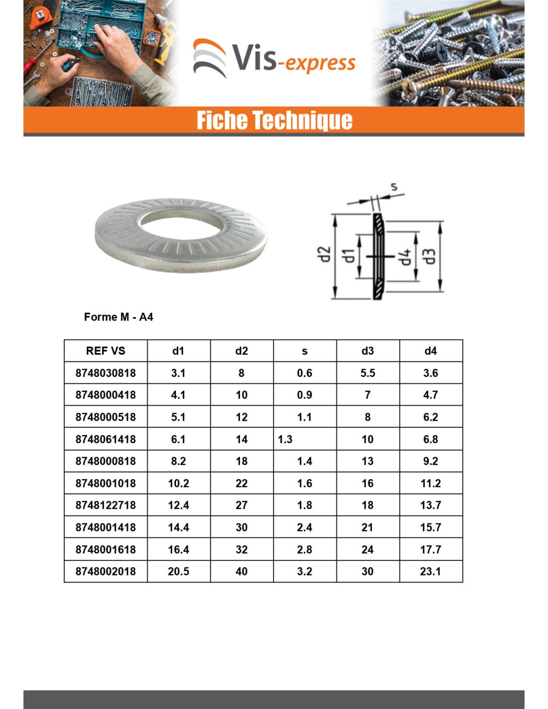 Rondelles contact Inox A4 M12X27X1.8 M-1 pièce - 4