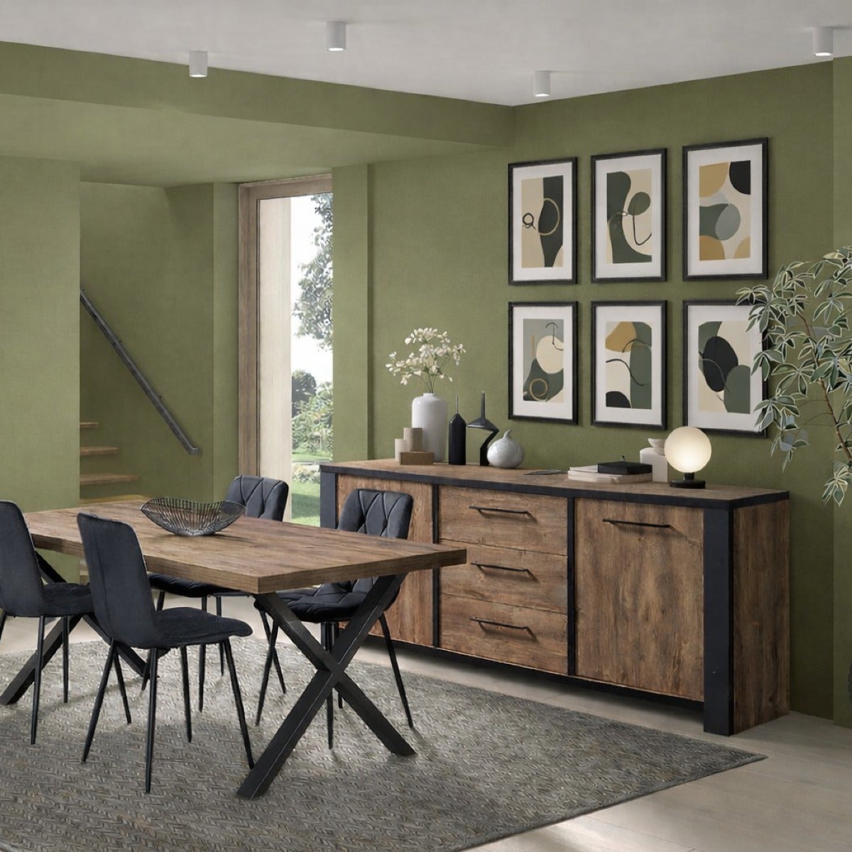 Salle manger complète bois et noir SAMANTHA (buffet + table 200cm) - 3