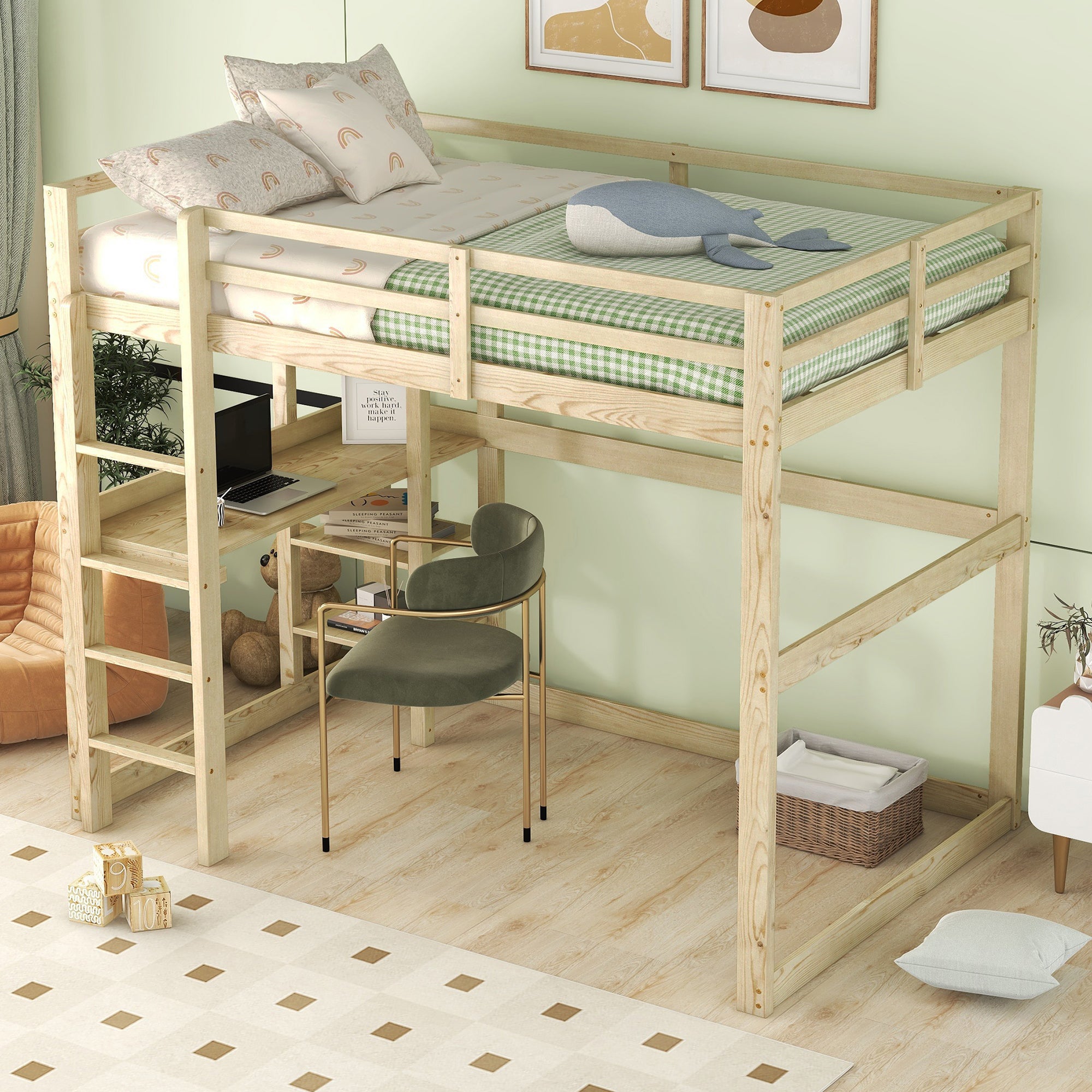 Lit Mezzanine Pin 140x200cm Avec Bureau Et Rangement - Blanc - Enfant/Ado