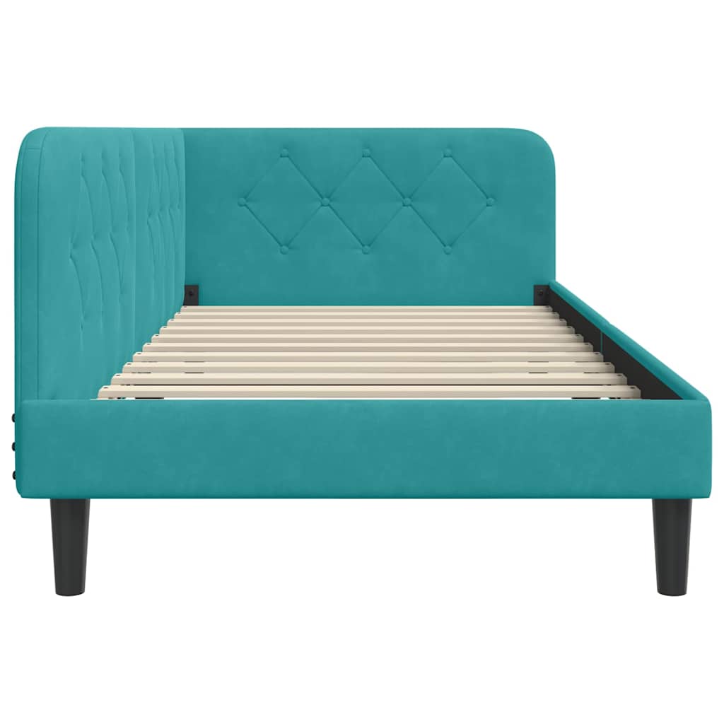 Cadre de lit d'angle turquoise, 90 x 190 cm, velours - 6