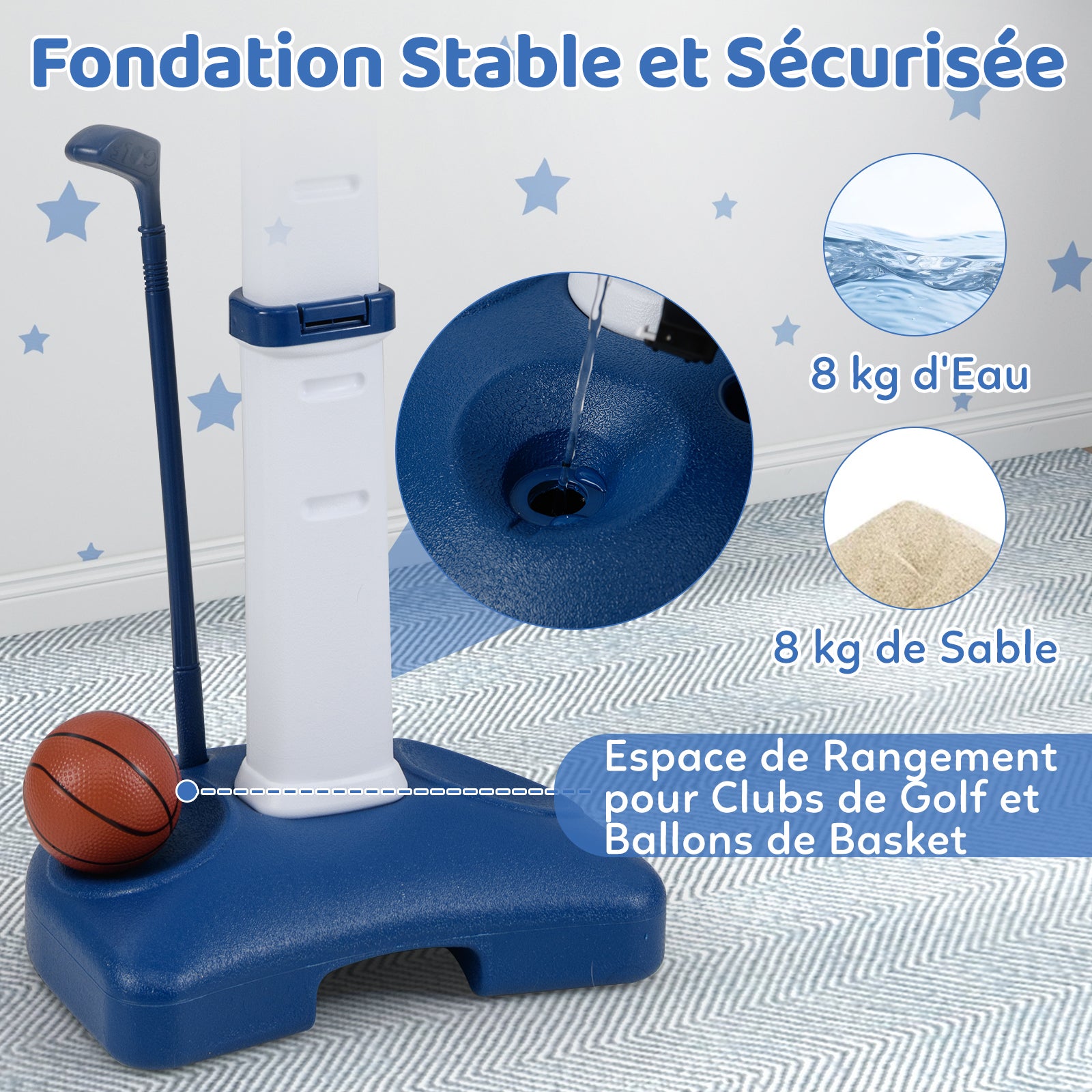 4 en 1 Panier de Basket-Ball Enfants avec Hauteur Réglable(111-146cm), Support de Basket-Ball en HDPE & Golf avec Accessoires Riches, pour 3 Ans+ - 4