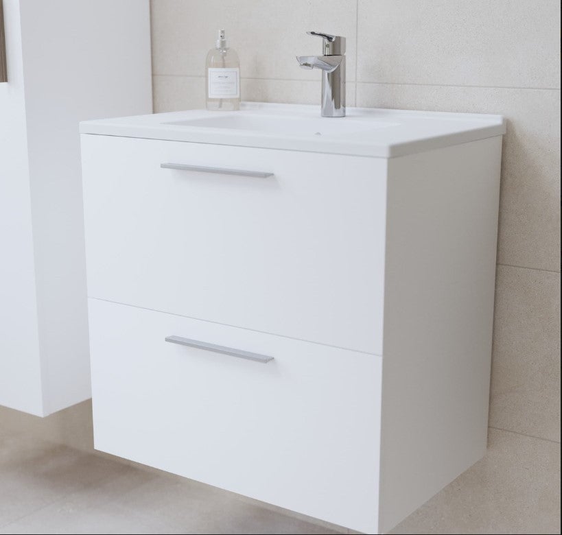 Meuble de salle de bain suspendu 80cm lavabo 2 tiroirs miroir LED Mia - 3