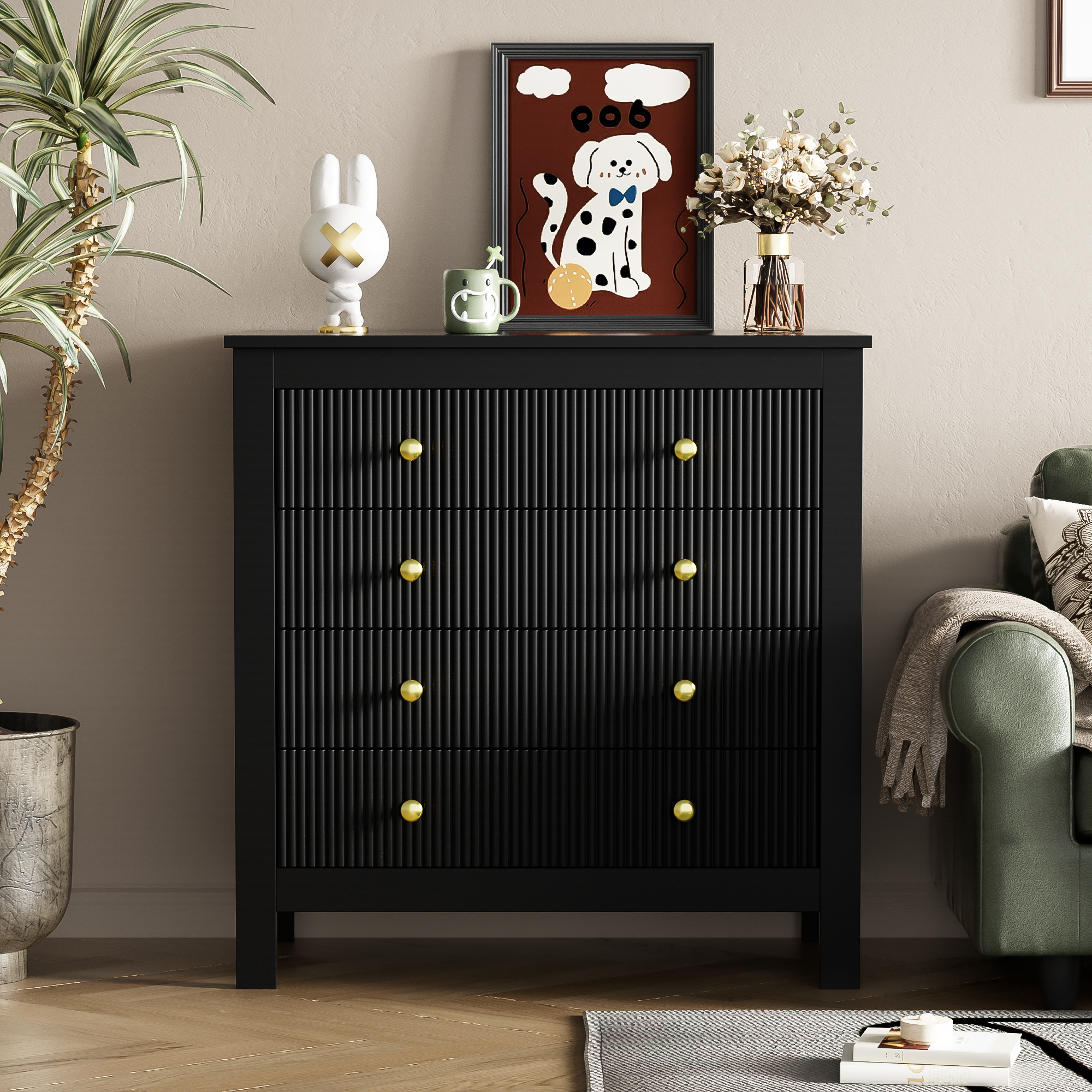 Komoda z 5 szufladami - 79 x 80,5 x 39,5 cm - Płyta wiórowa - do salonu, sypialni - Kolor czarny