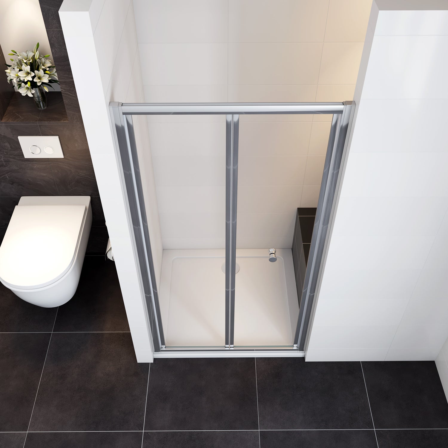 Porta a Soffietto Per Nicchia 90x185 cm in Vetro Temperato Trasparente da 5mm Ingresso Laterale Profilo Cromato - 2