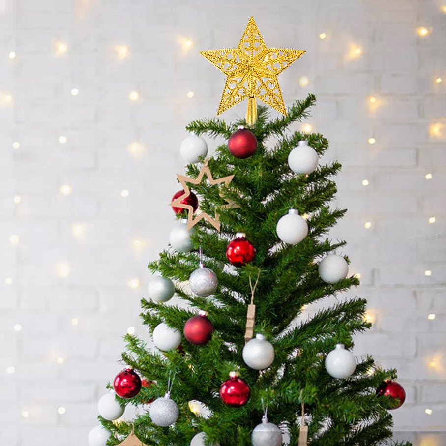Topo de árvore de Natal, decoração de Natal, copa de árvore de Natal, enfeite de árvore de Natal, 20 cm (dourado) - 2