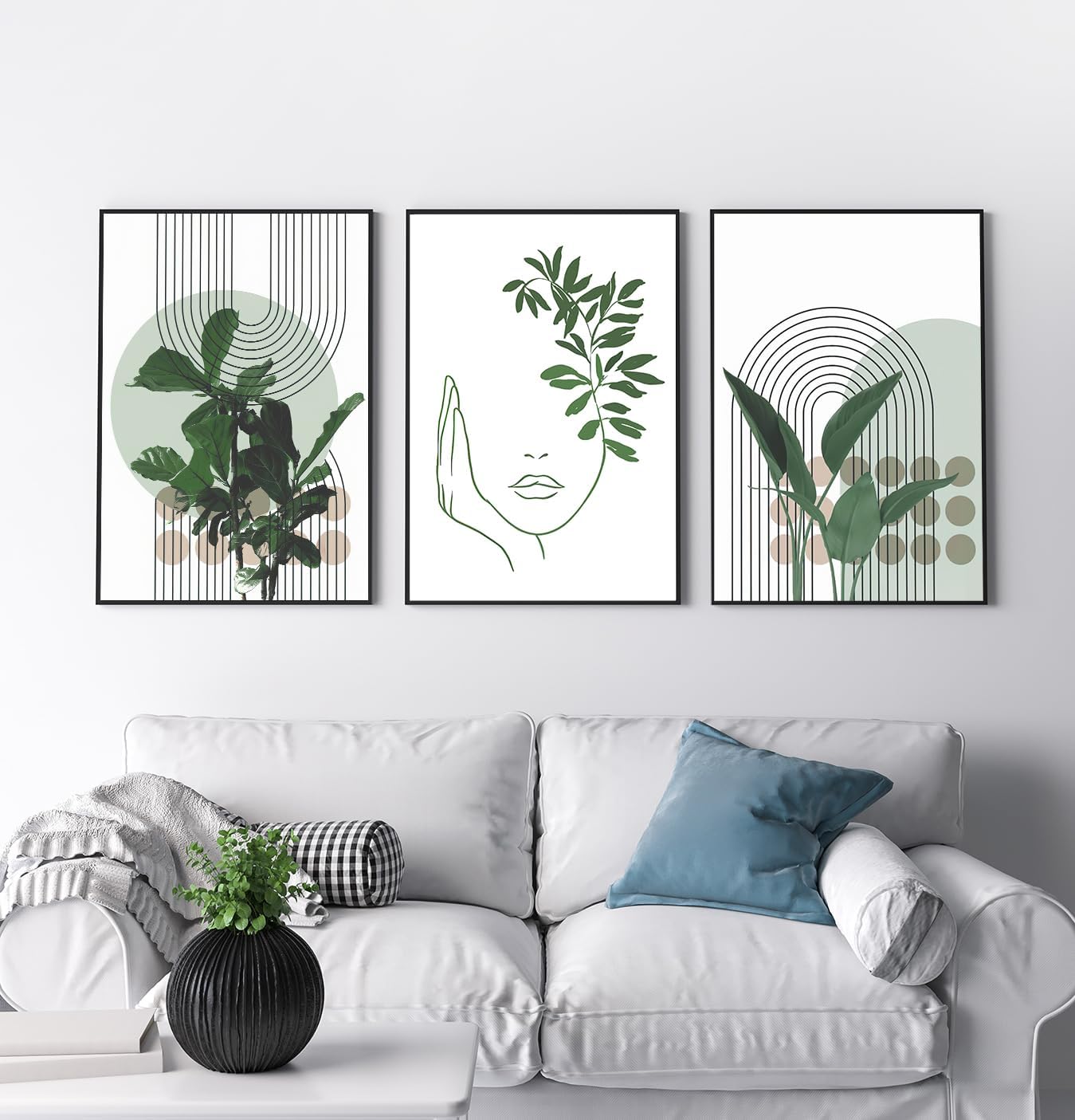 Lot de 3 images décoratives modernes, style bohème, plantes esthétiques, paysage naturel, plage, art abstrait, sans cadre, 30 x 40 cm - 2