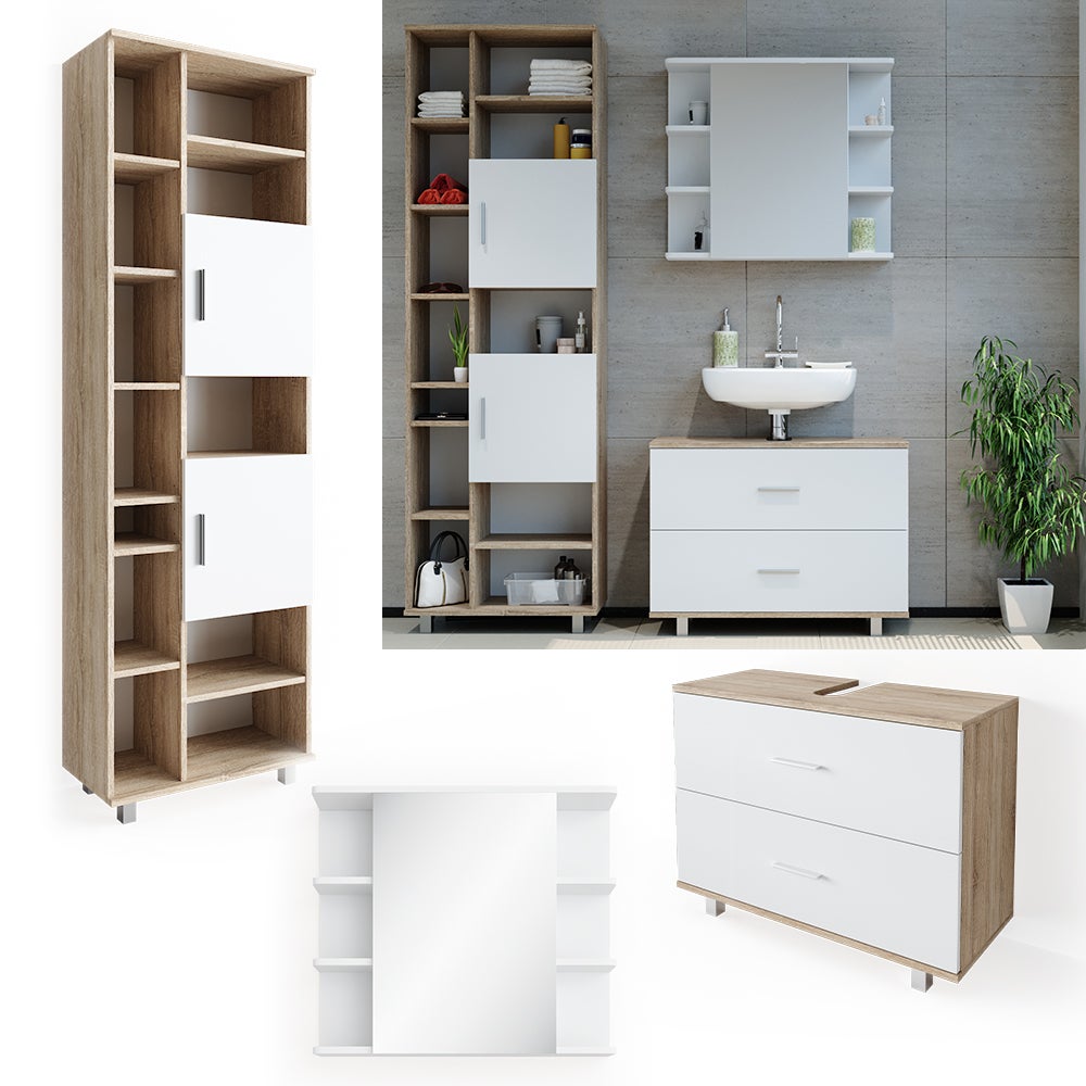 Vicco Set Di Mobili Da Bagno "Ilias", Bianco Lucido, 3 Pezzi, Con Cassetto | Bianco Lucido | Insieme 3 | 406673135299908