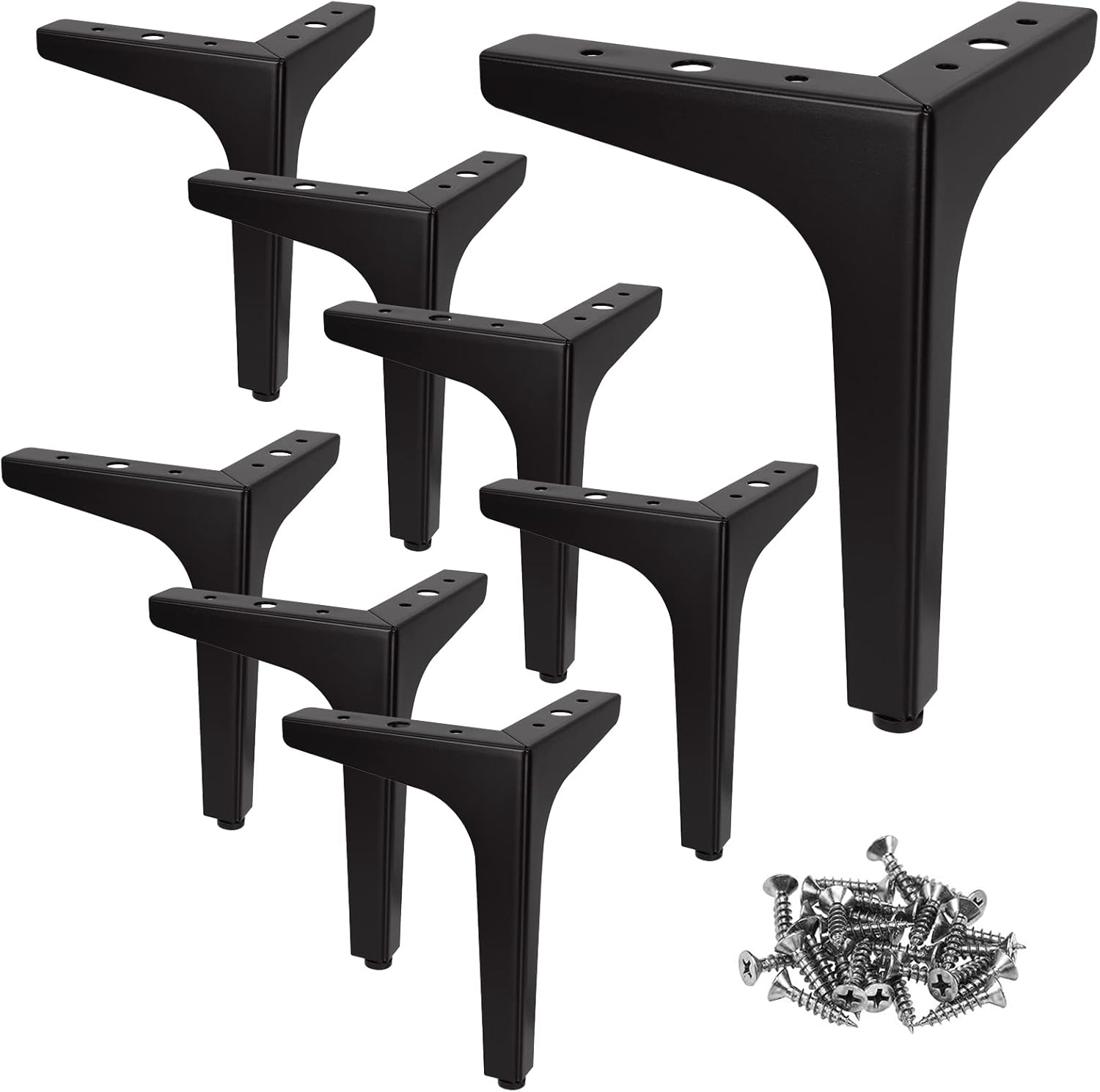 Picioare de canapea din metal negru, set de 8, 17 cm, capacitate de încărcare 600 kg, cu 40 de șuruburi. Pentru măsuțe de cafea, televizoare 8buc