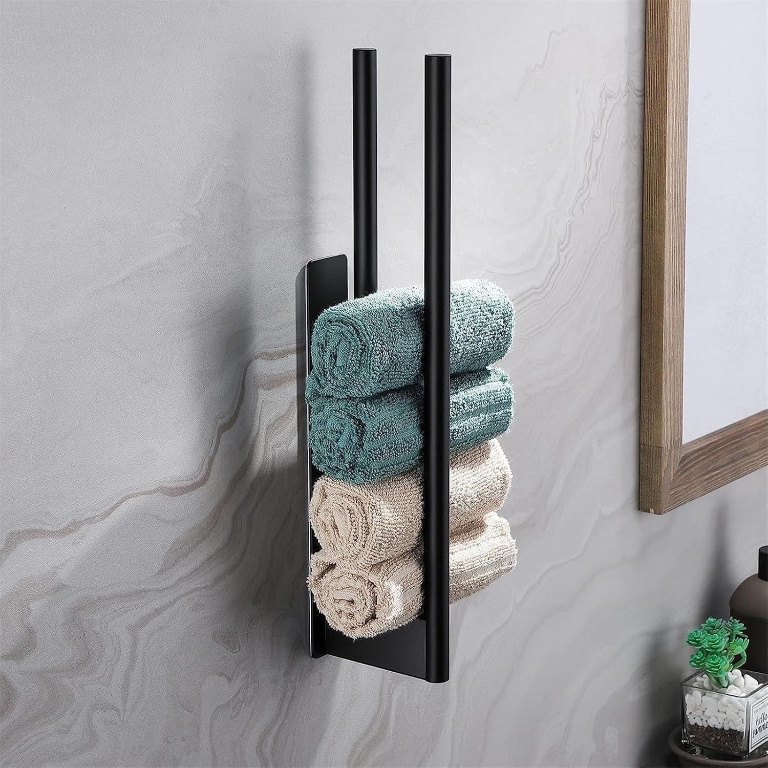 Porte-serviettes - Barre porte-serviettes - Double barre - Acier inoxydable - 1 pièce - 39 cm - Noir - 4